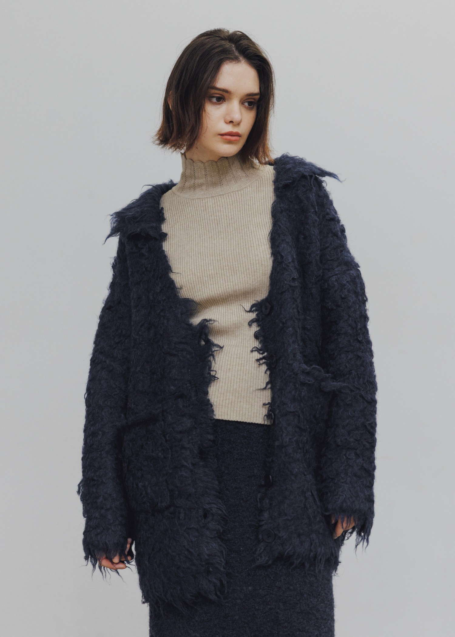 brushed lightly reversible knit cardigan