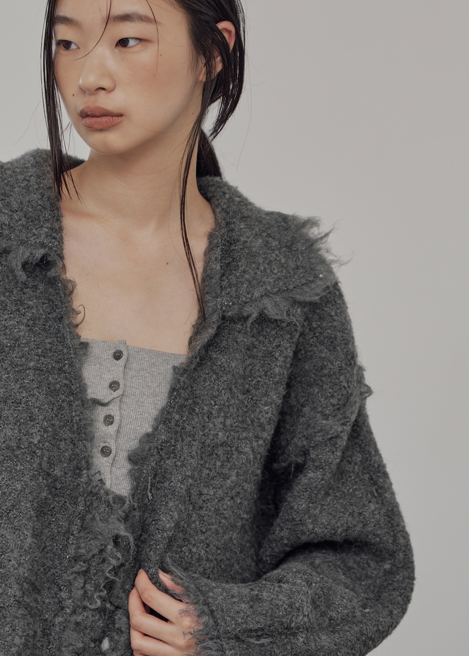 brushed lightly reversible knit cardigan