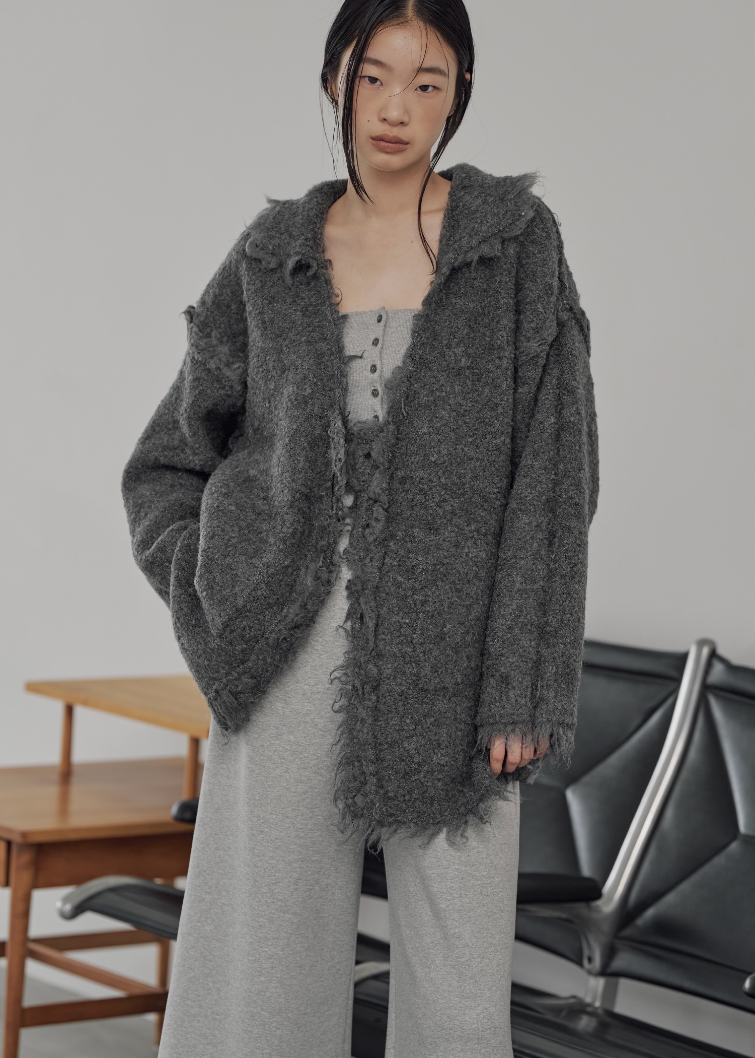 brushed lightly reversible knit cardigan