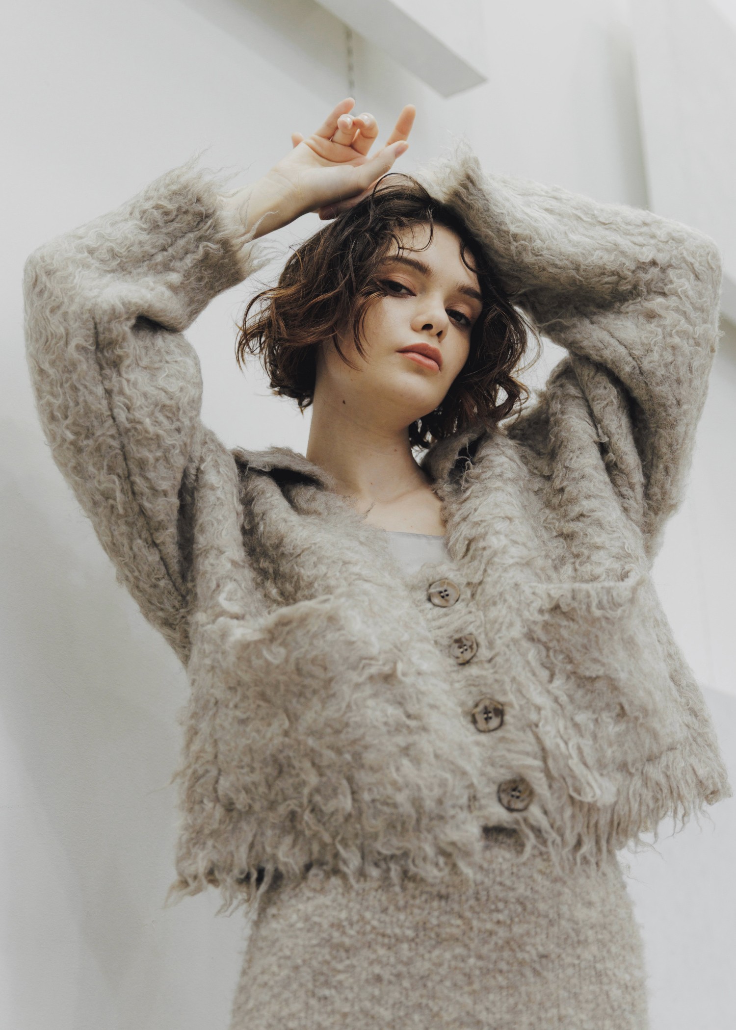 brushed lightly reversible knit cardigan