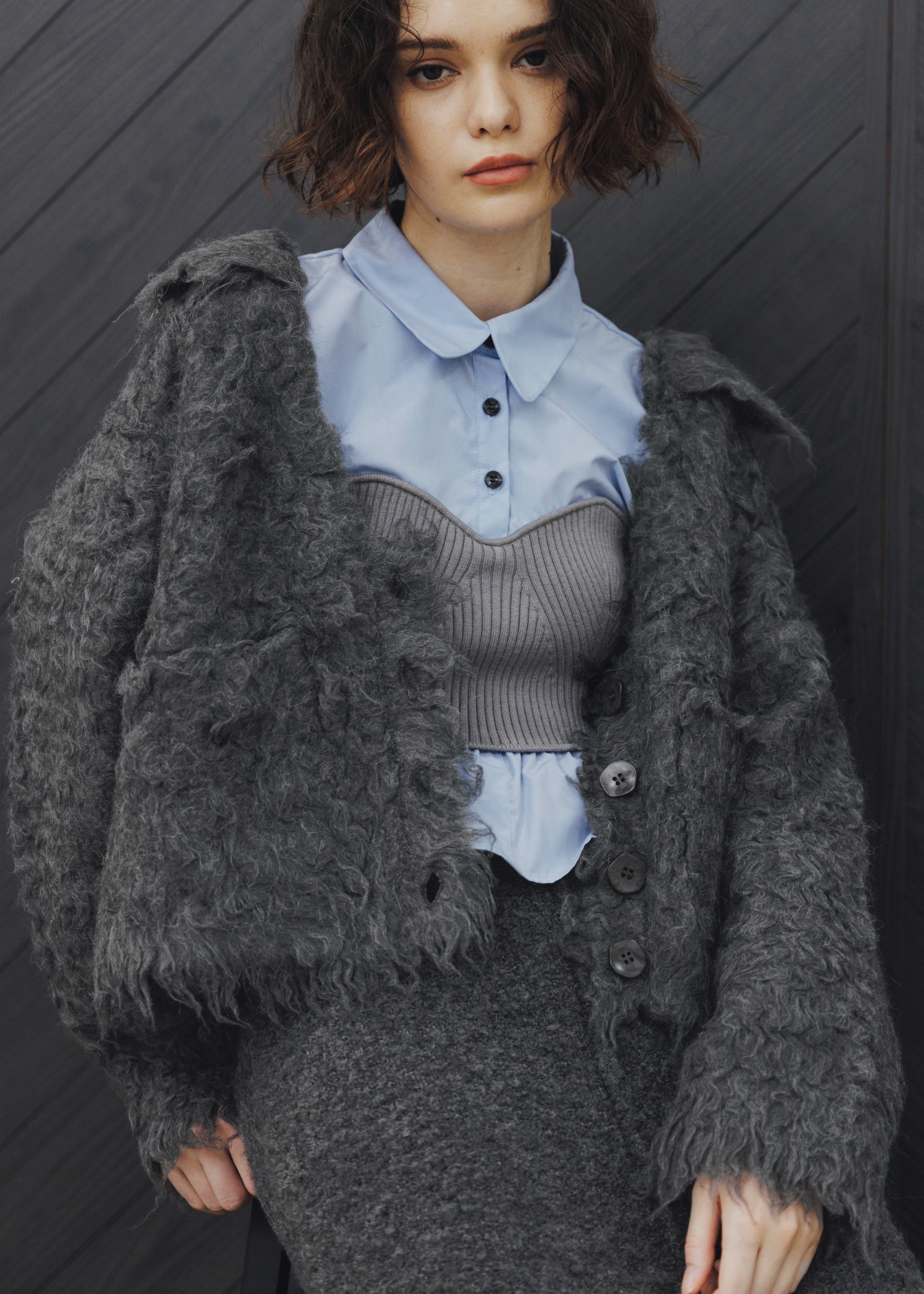 brushed lightly reversible knit cardigan