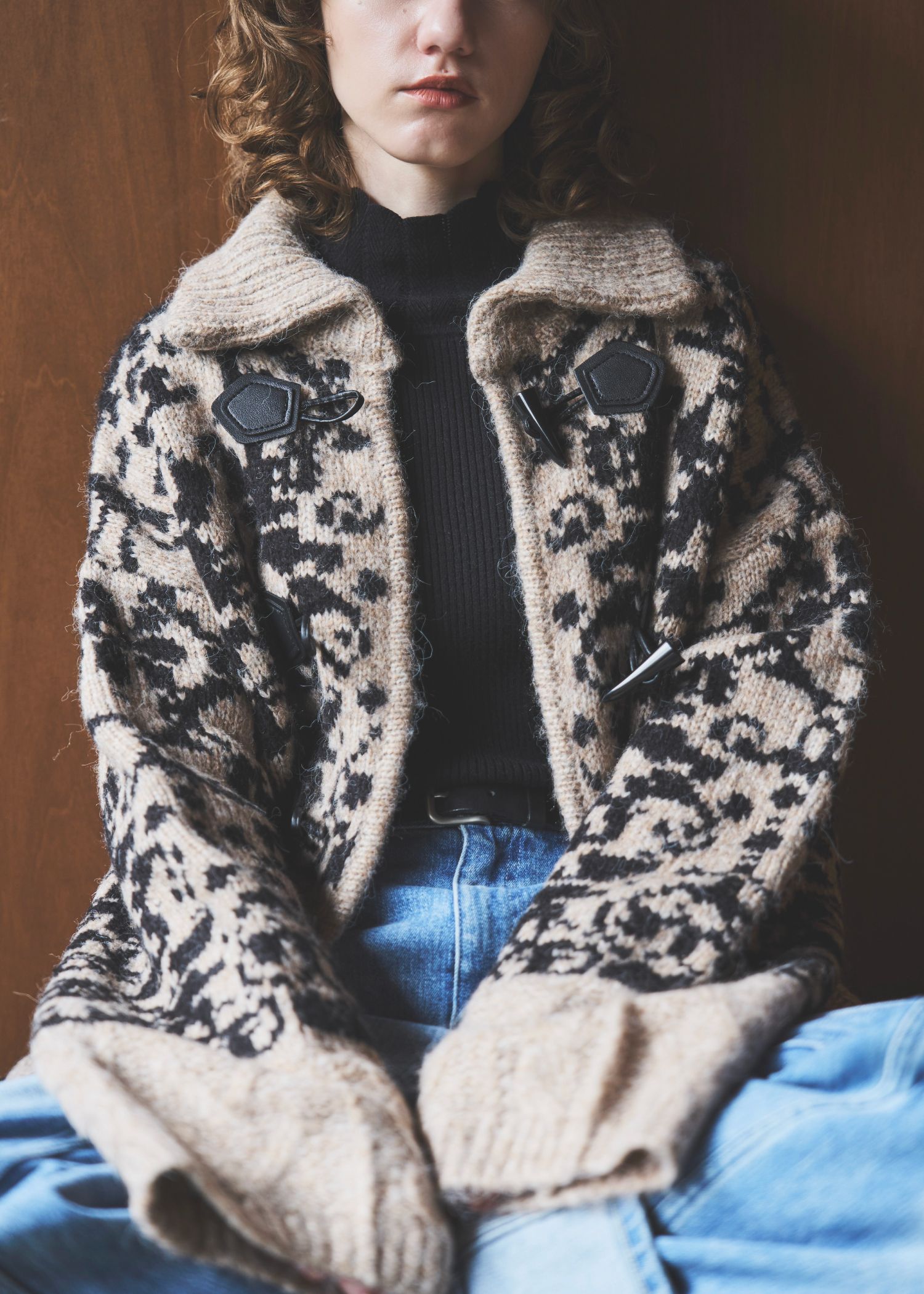 jacquard & cable placement toggle knit