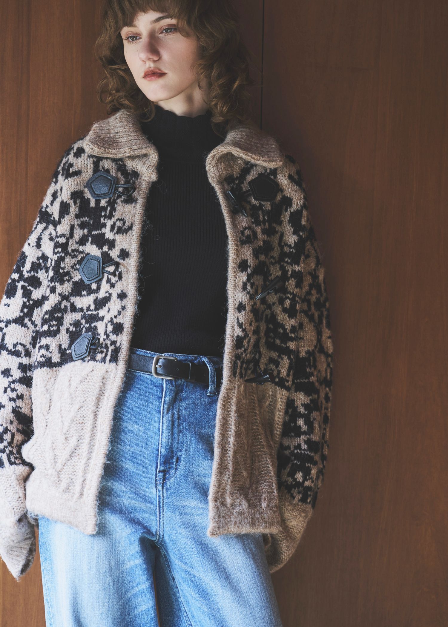 jacquard & cable placement toggle knit