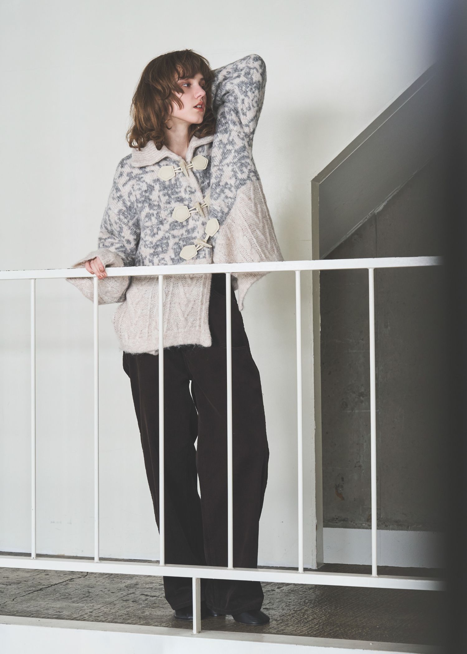 jacquard & cable placement toggle knit