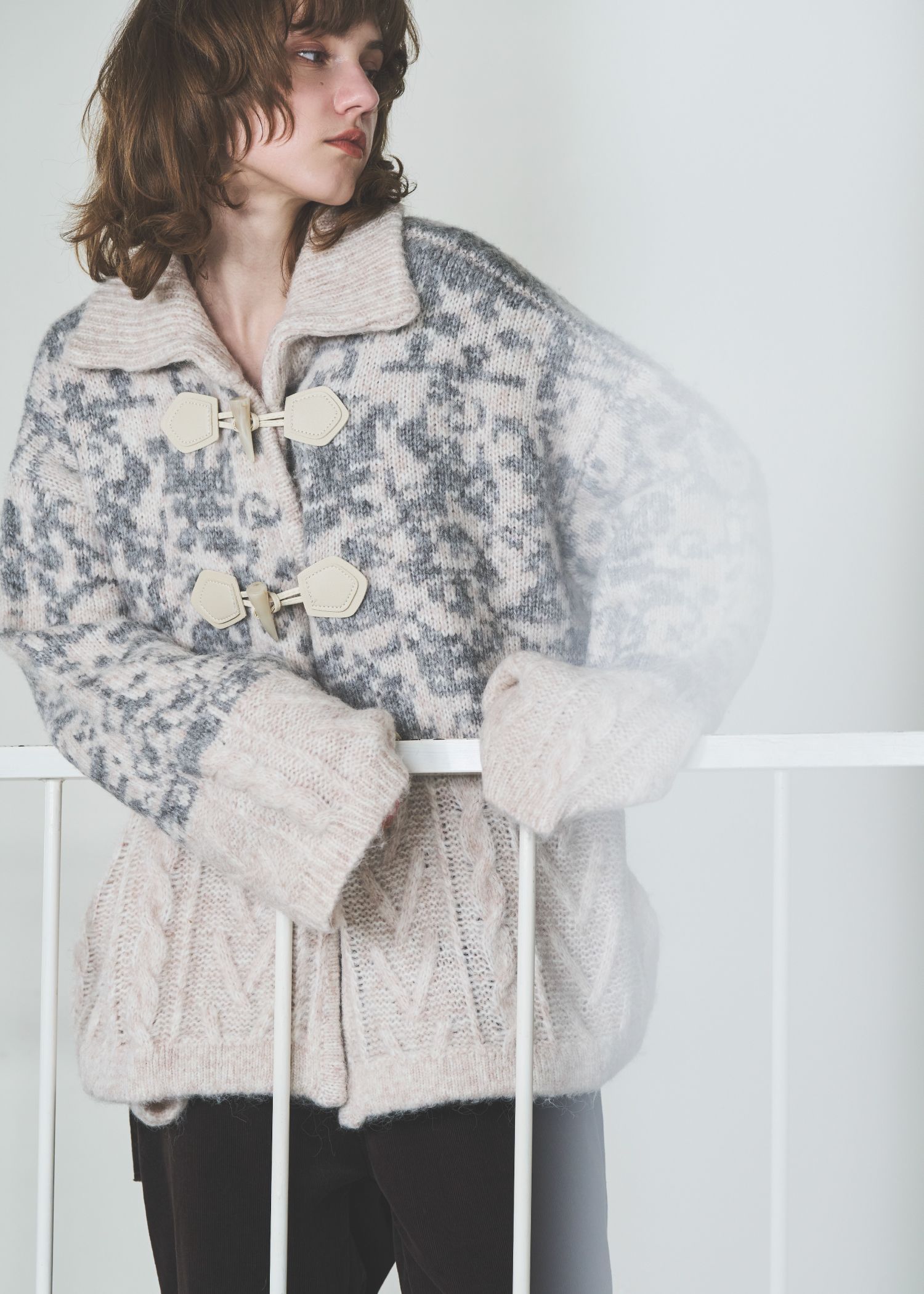 jacquard & cable placement toggle knit