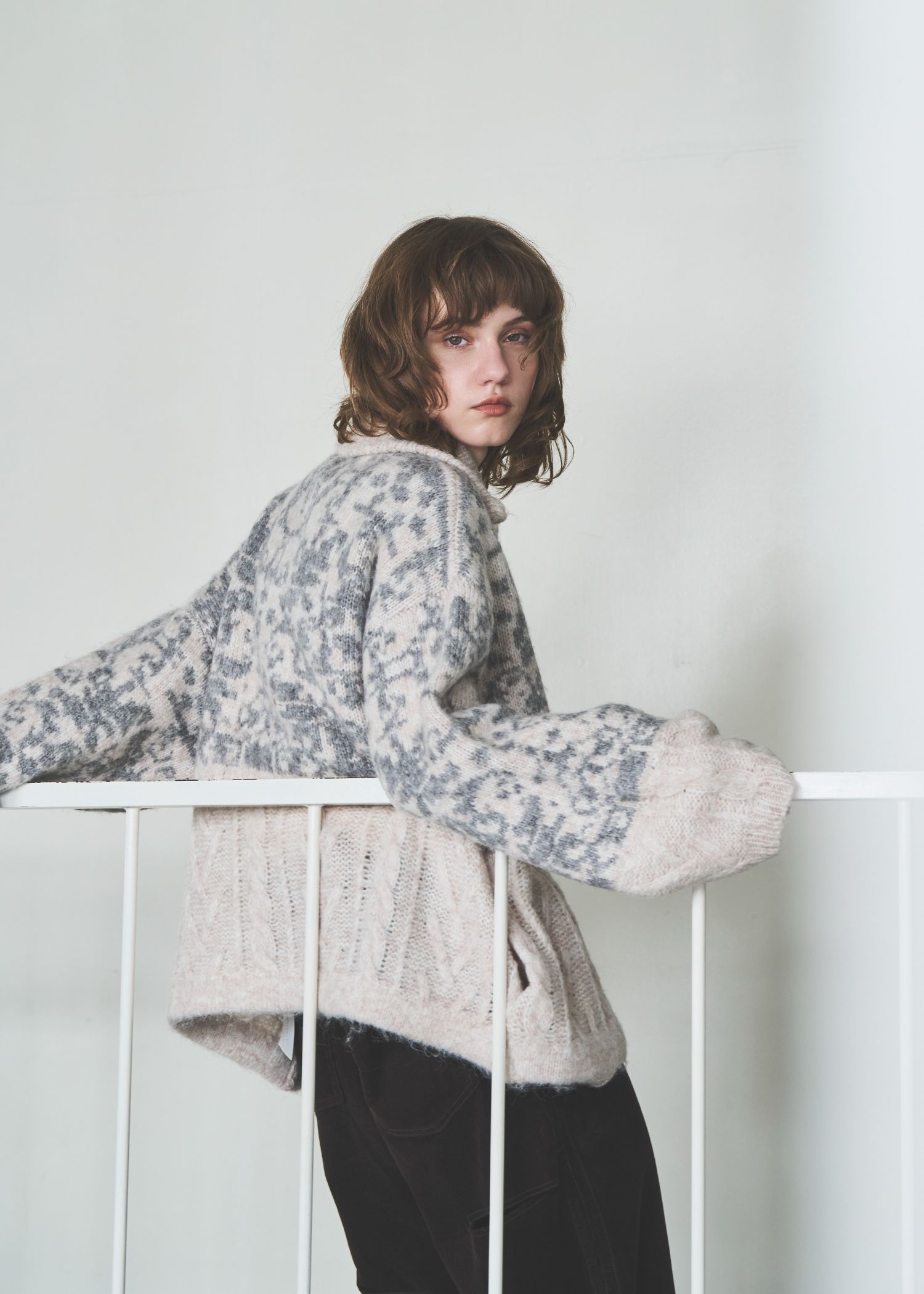 jacquard & cable placement toggle knit