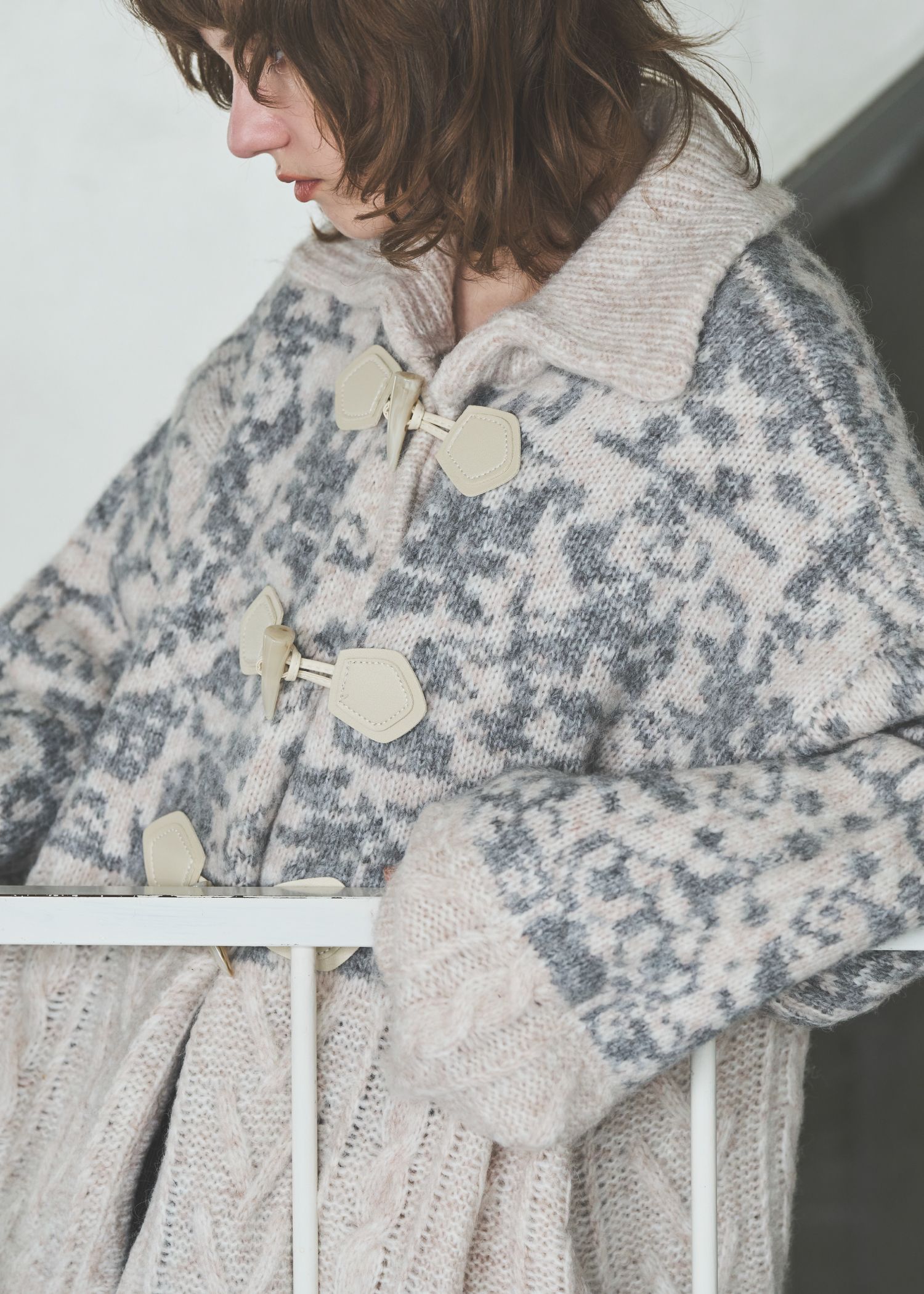 jacquard & cable placement toggle knit