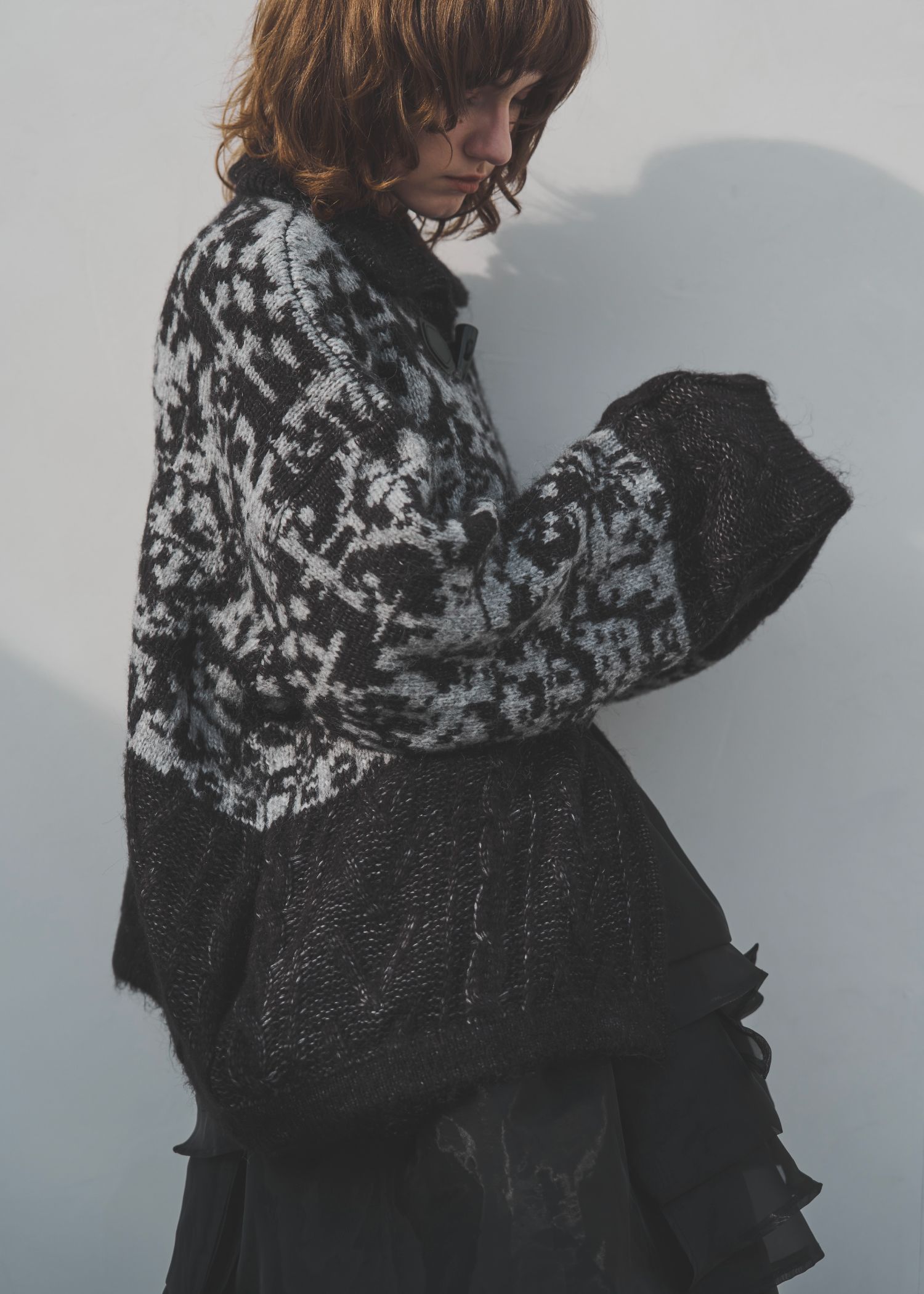 jacquard & cable placement toggle knit