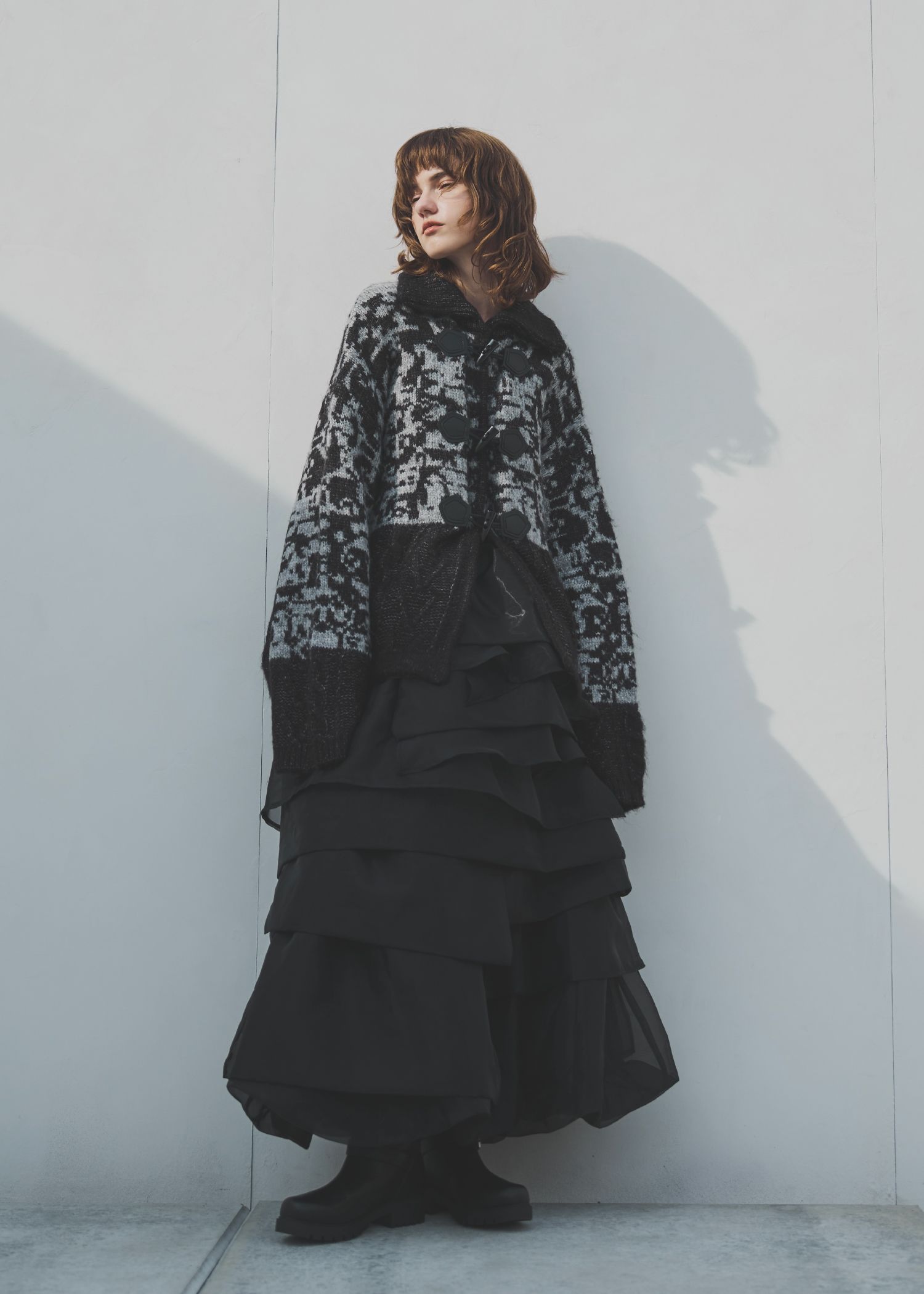 jacquard & cable placement toggle knit