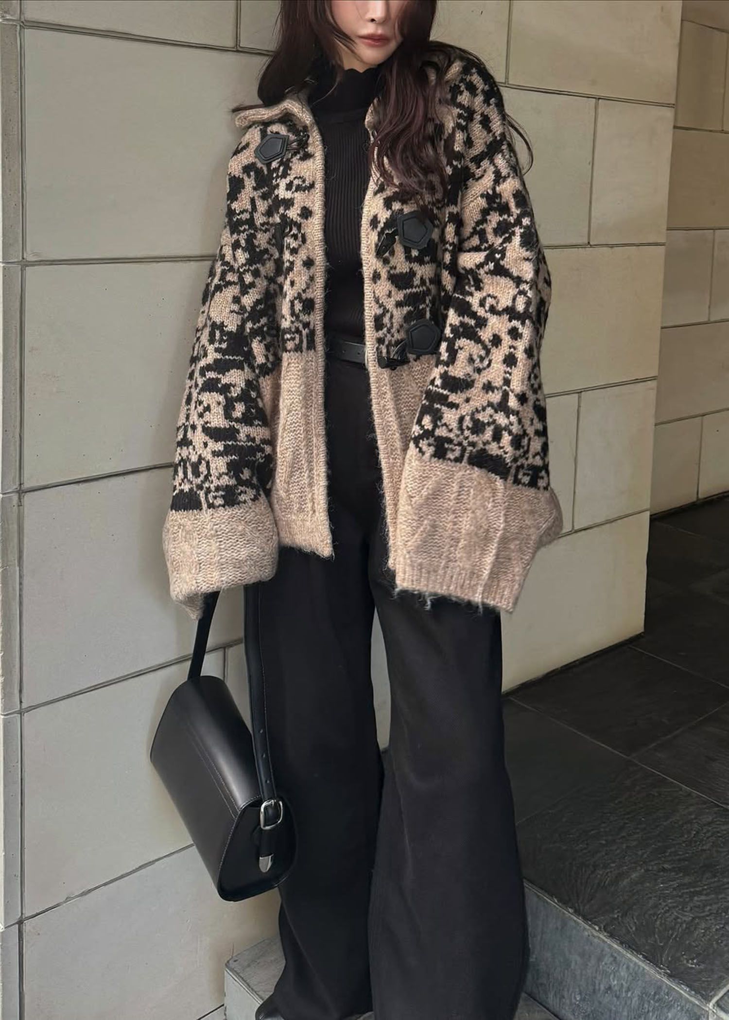 jacquard & cable placement toggle knit