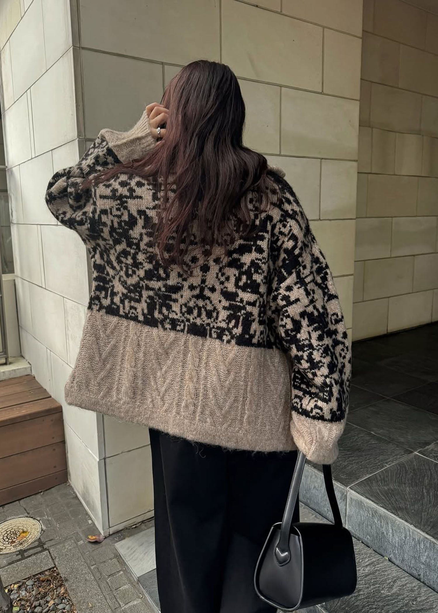 jacquard & cable placement toggle knit