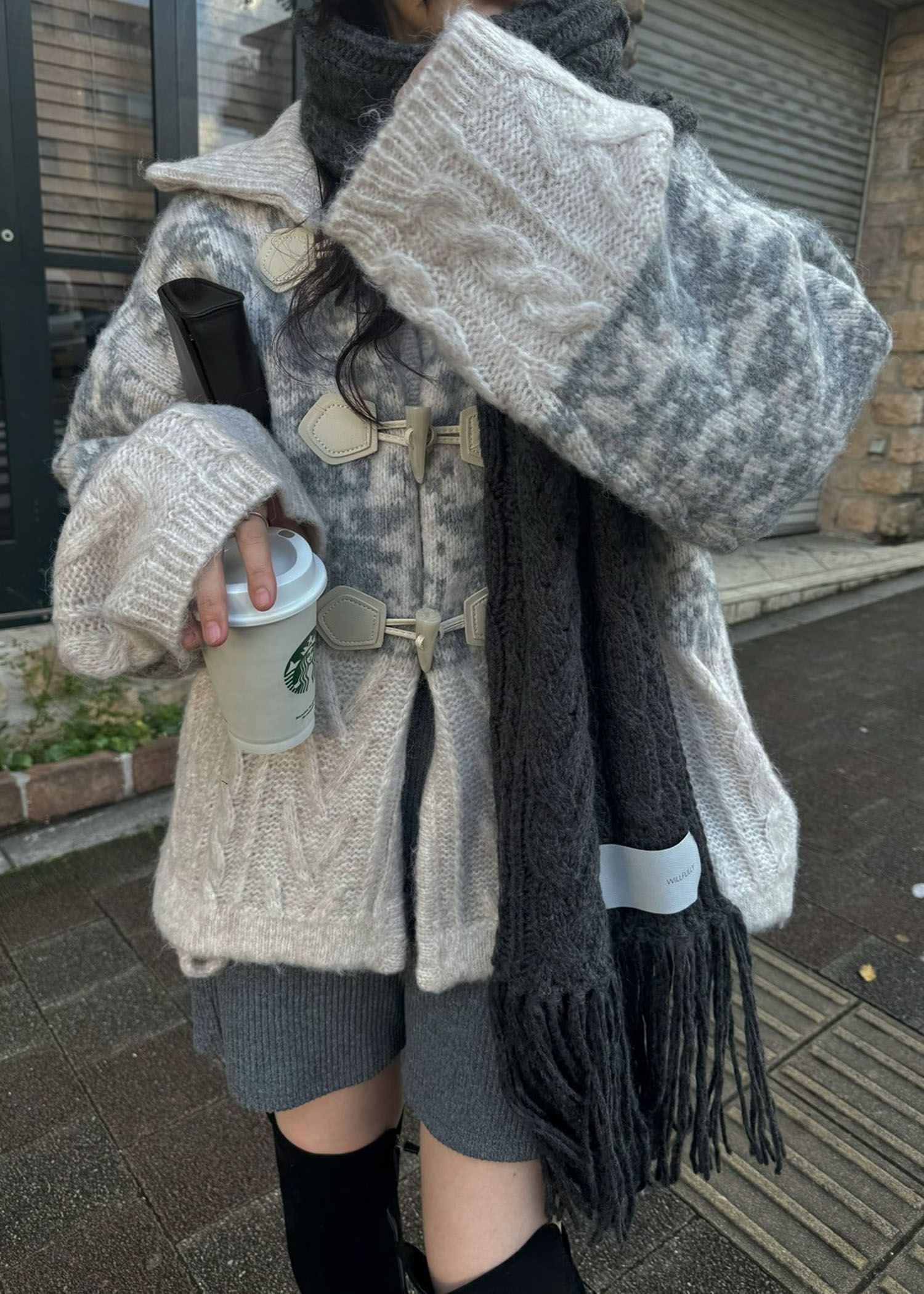 jacquard & cable placement toggle knit