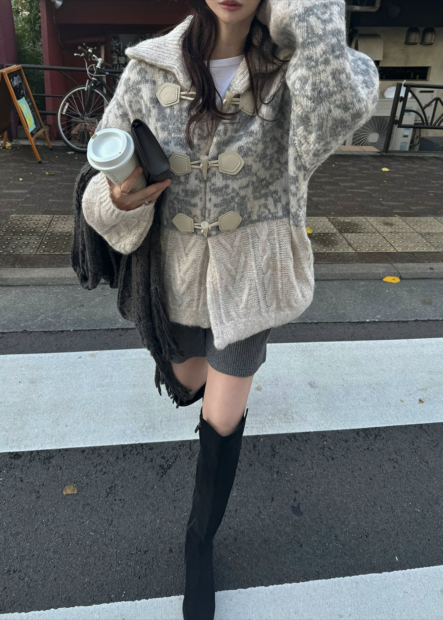 jacquard & cable placement toggle knit