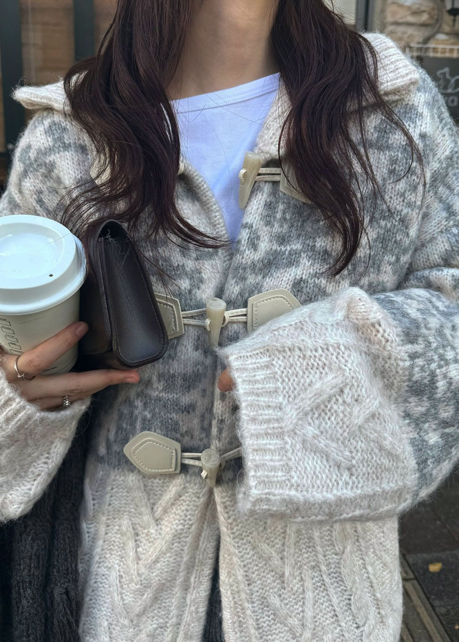 jacquard & cable placement toggle knit