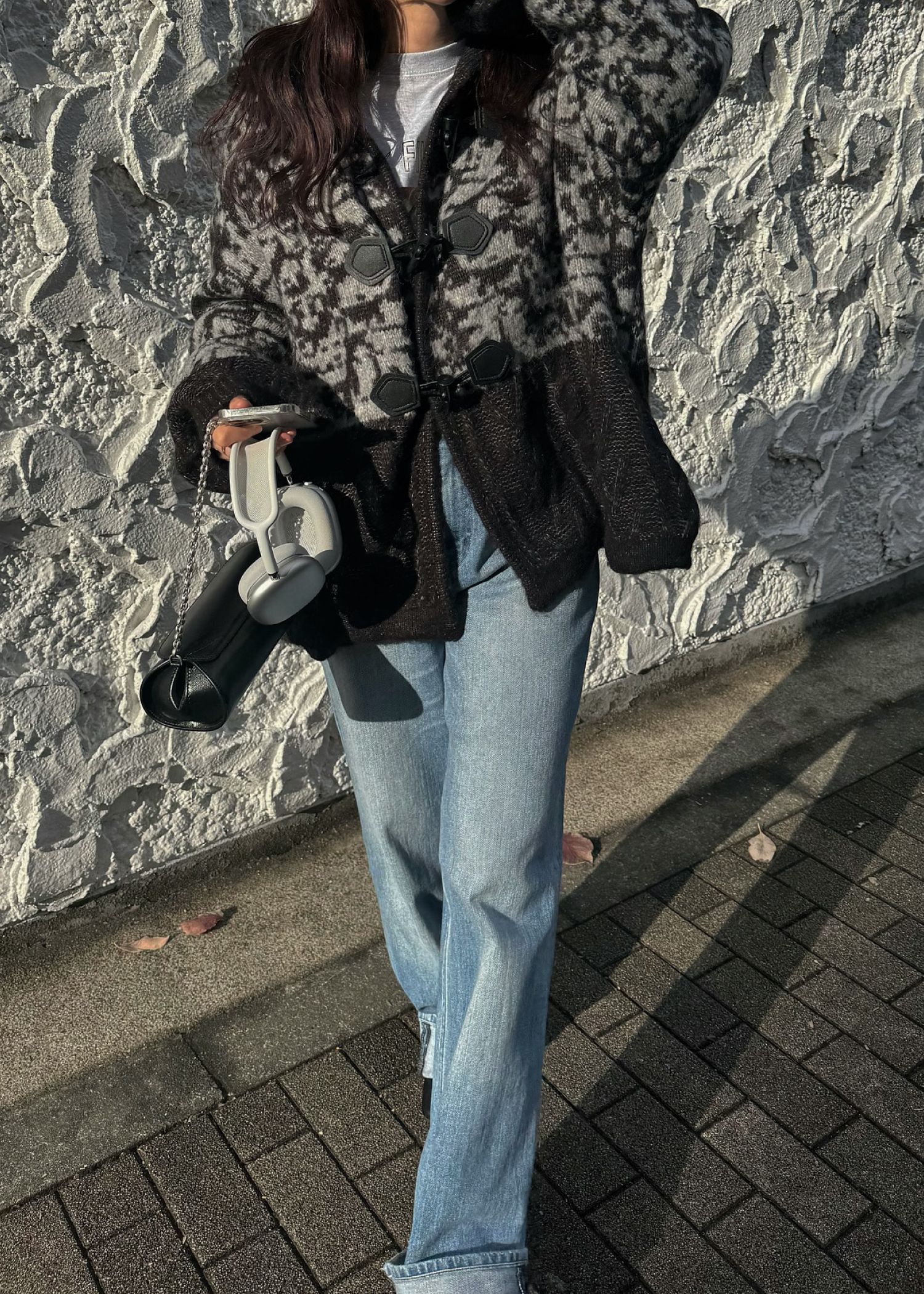 jacquard & cable placement toggle knit