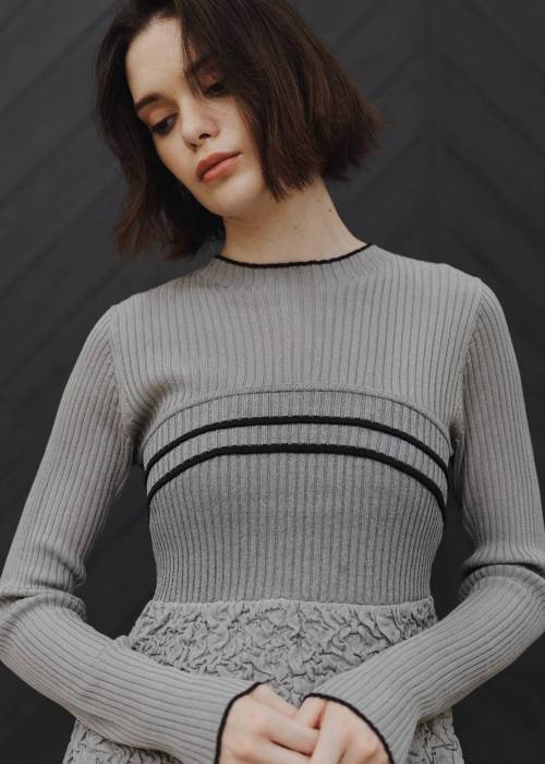 sheer lame peplum blister jacquard knit
