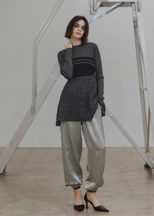 sheer lame peplum blister jacquard knit