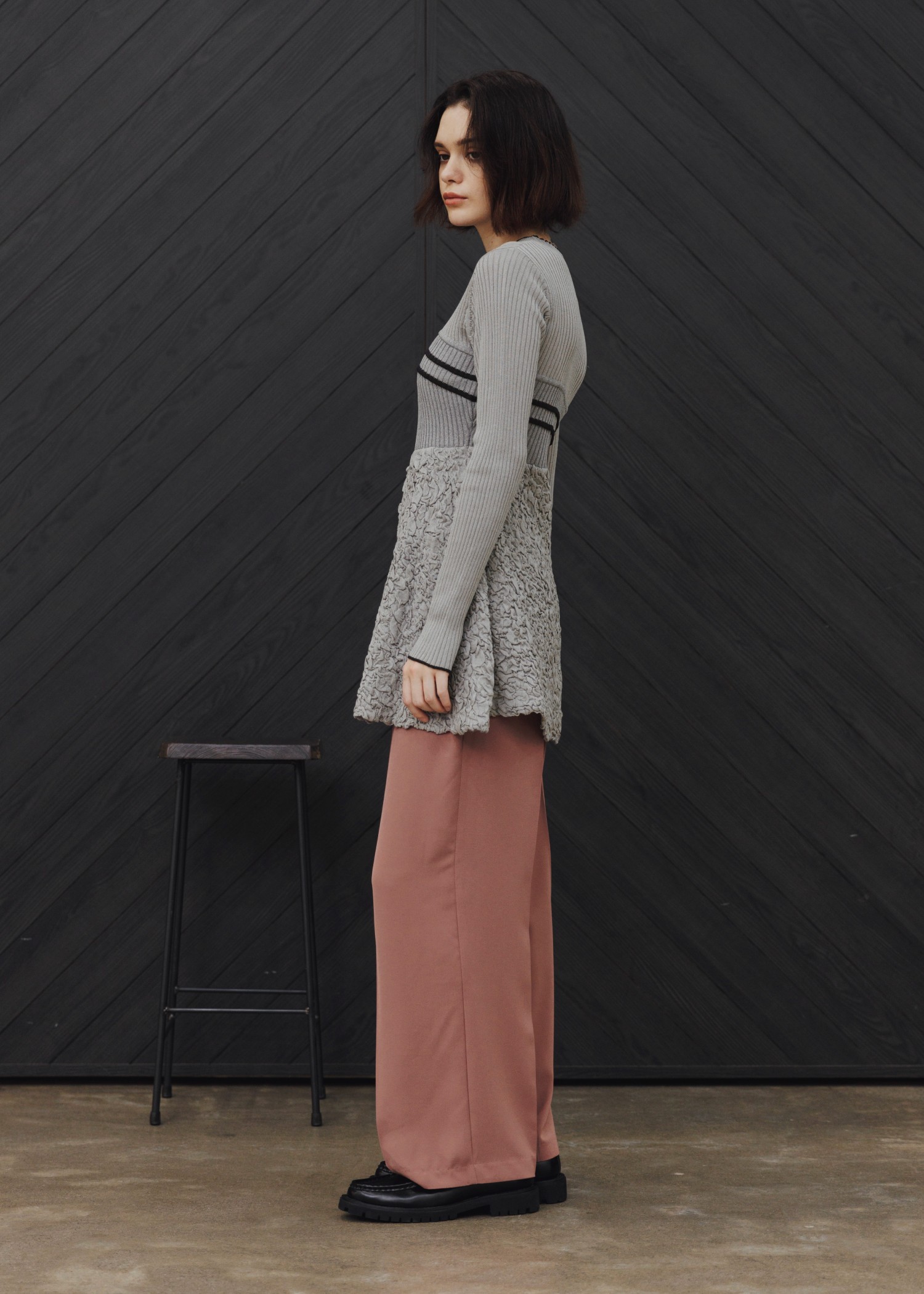 sheer lame peplum blister jacquard knit