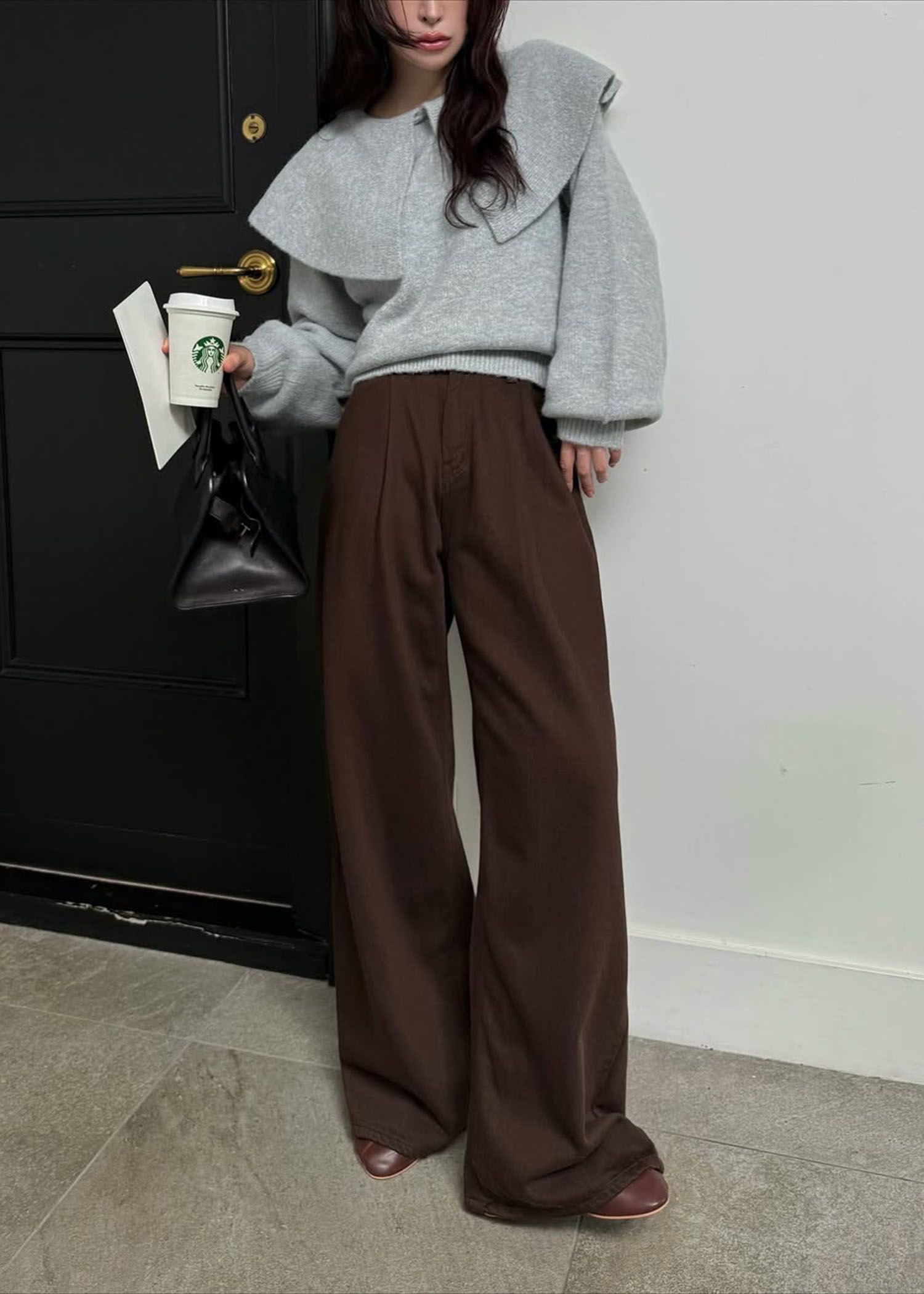 overlay big collar volume sleeve knit