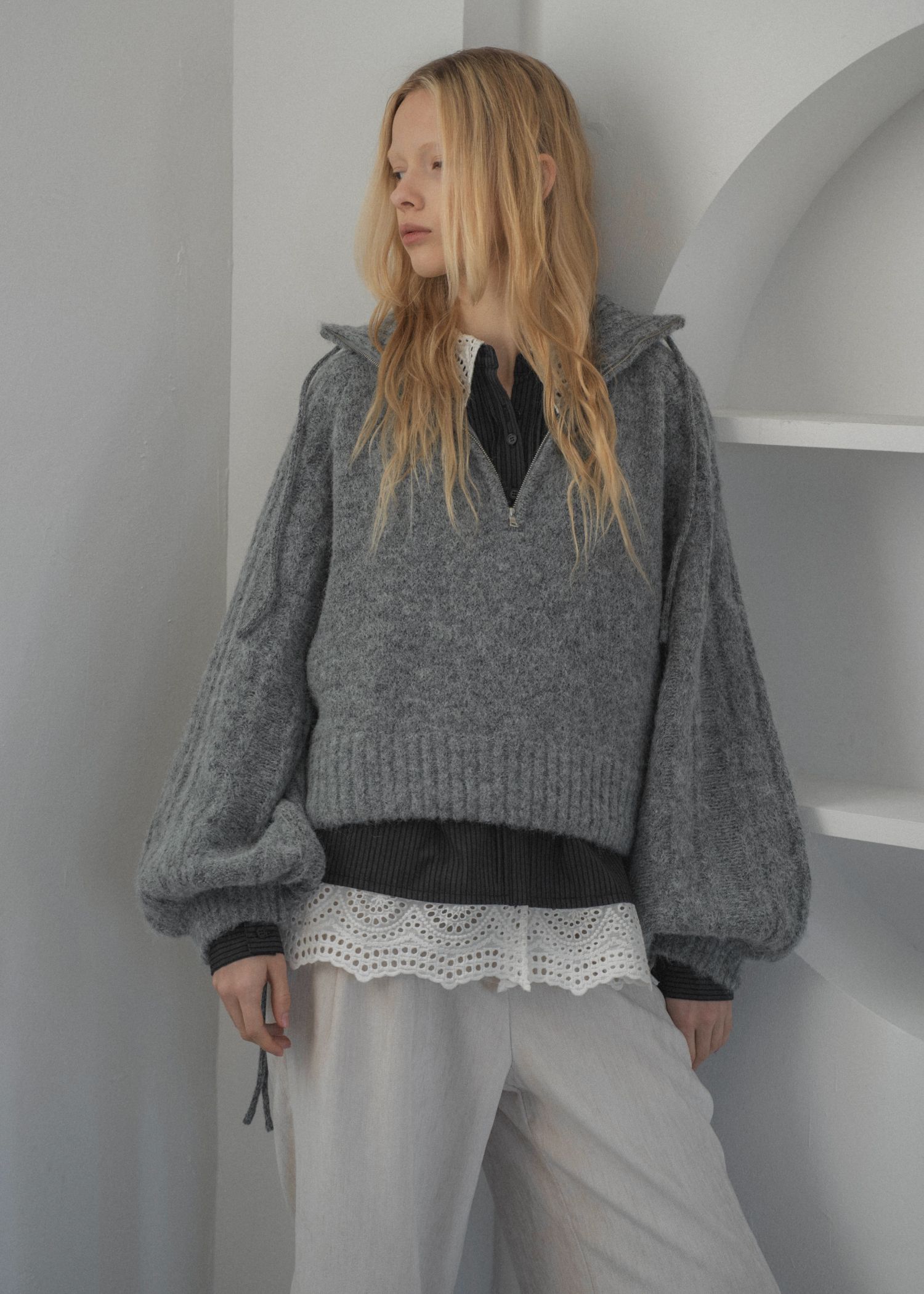 half zip cropped knit pullover