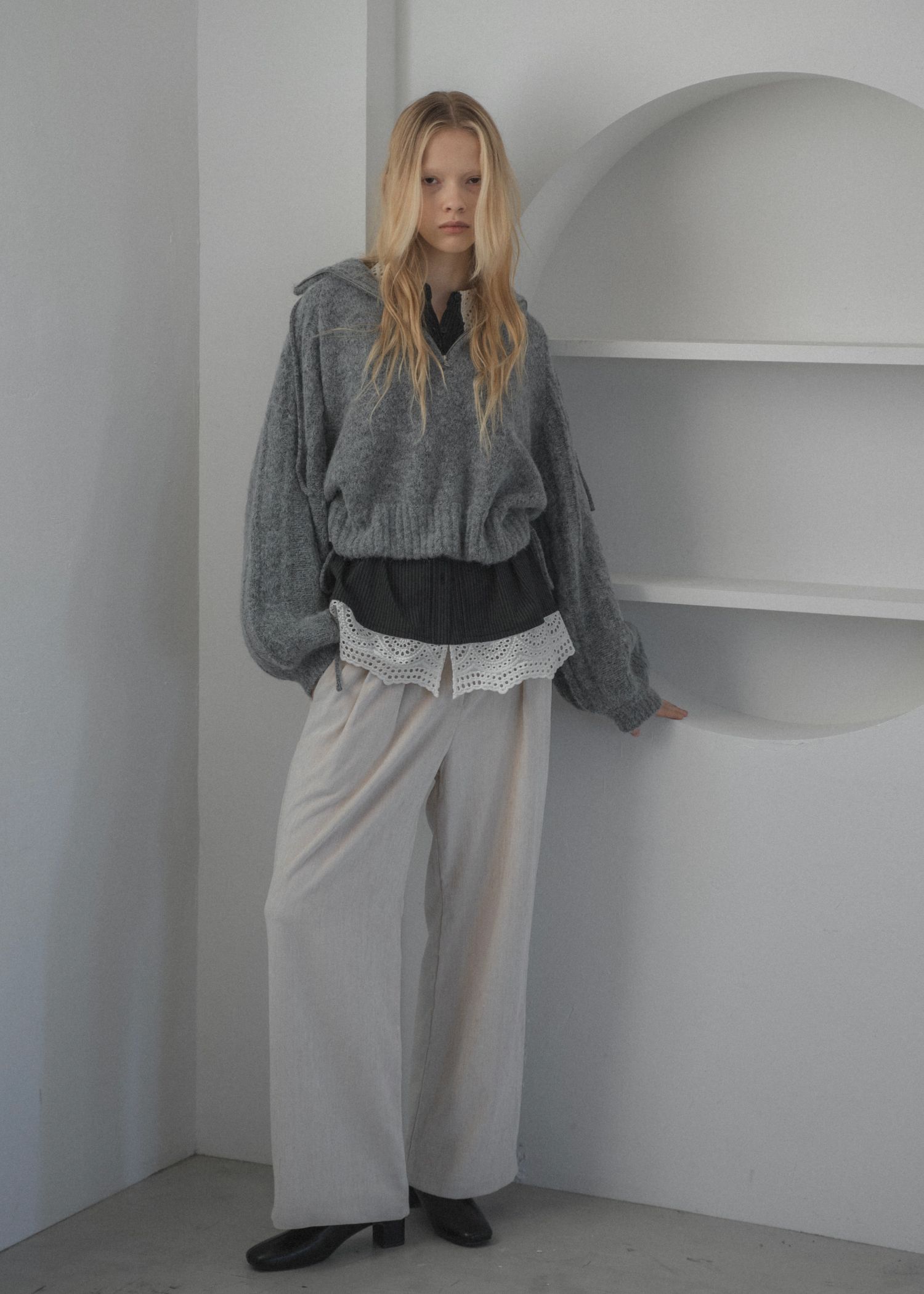 half zip cropped knit pullover