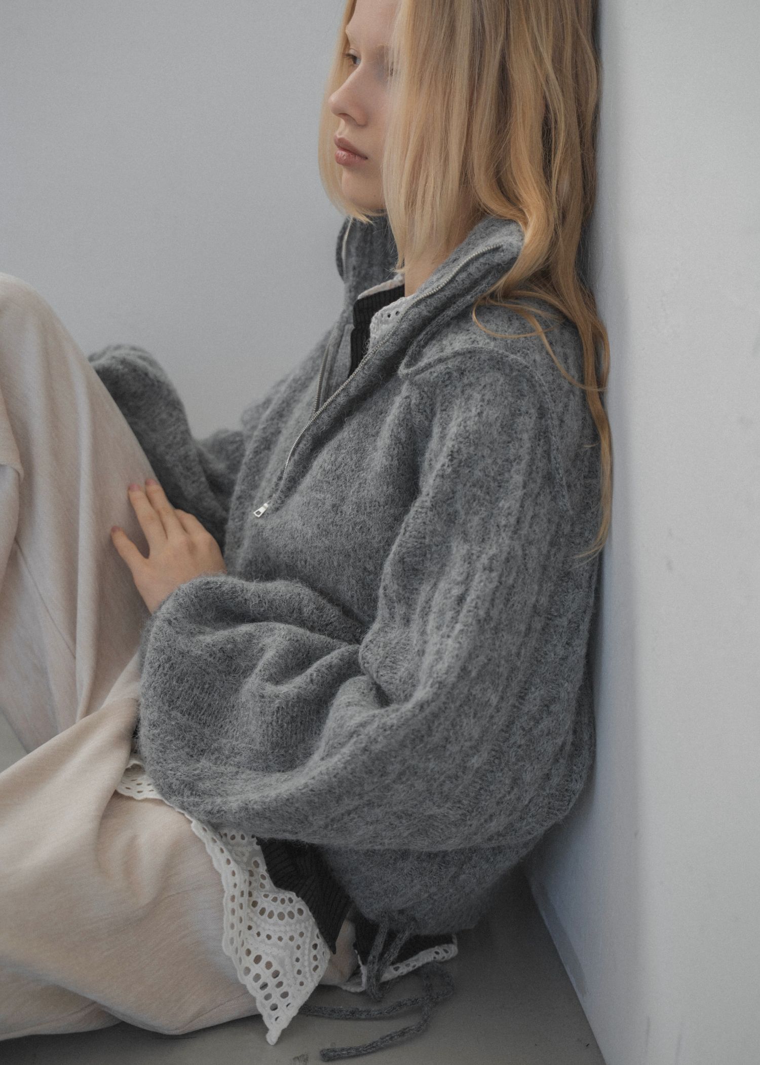 half zip cropped knit pullover