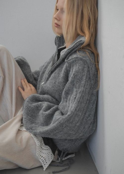 half zip cropped knit pullover