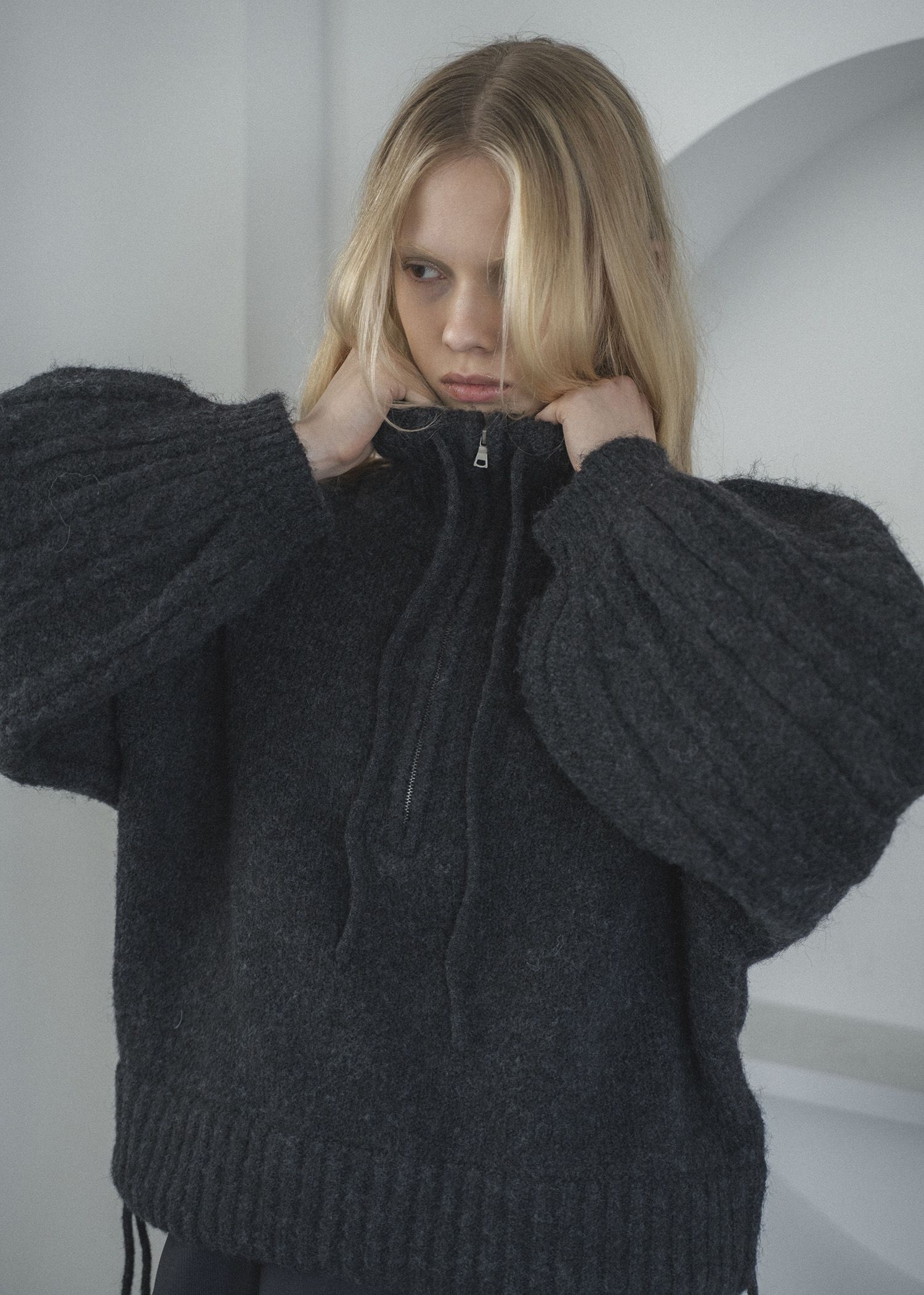 half zip cropped knit pullover