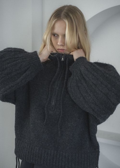 half zip cropped knit pullover