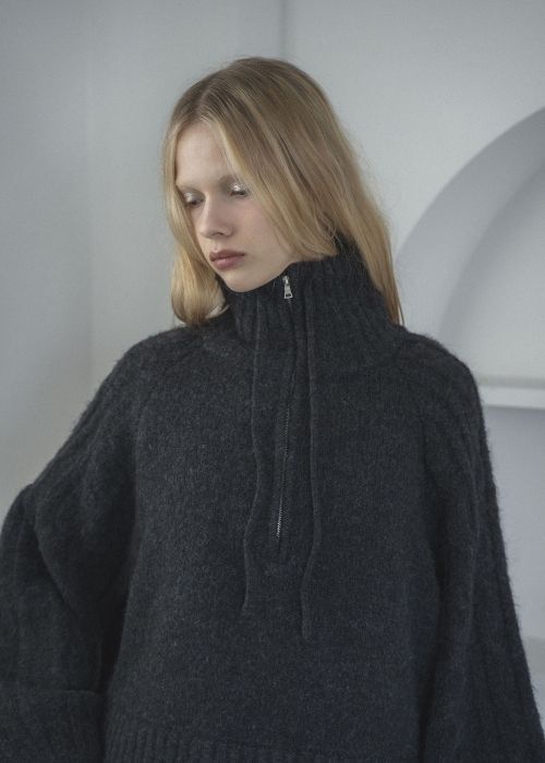 half zip cropped knit pullover
