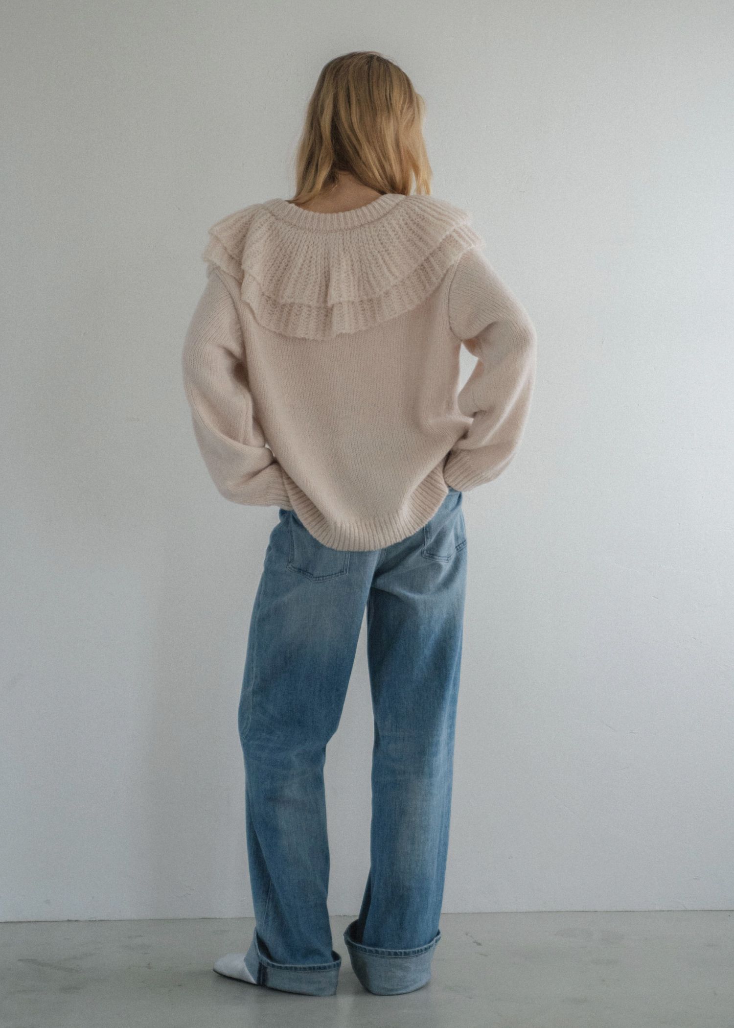 shoulder frill cable knit cardigan