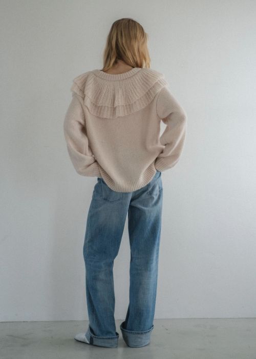 shoulder frill cable knit cardigan