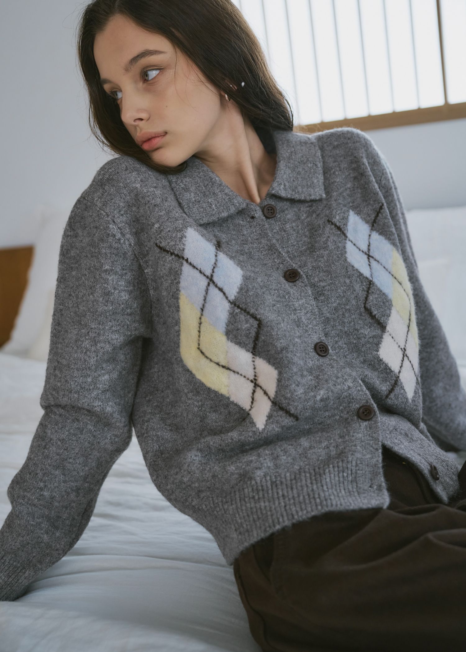 chic soft touch argyle knit cardigan