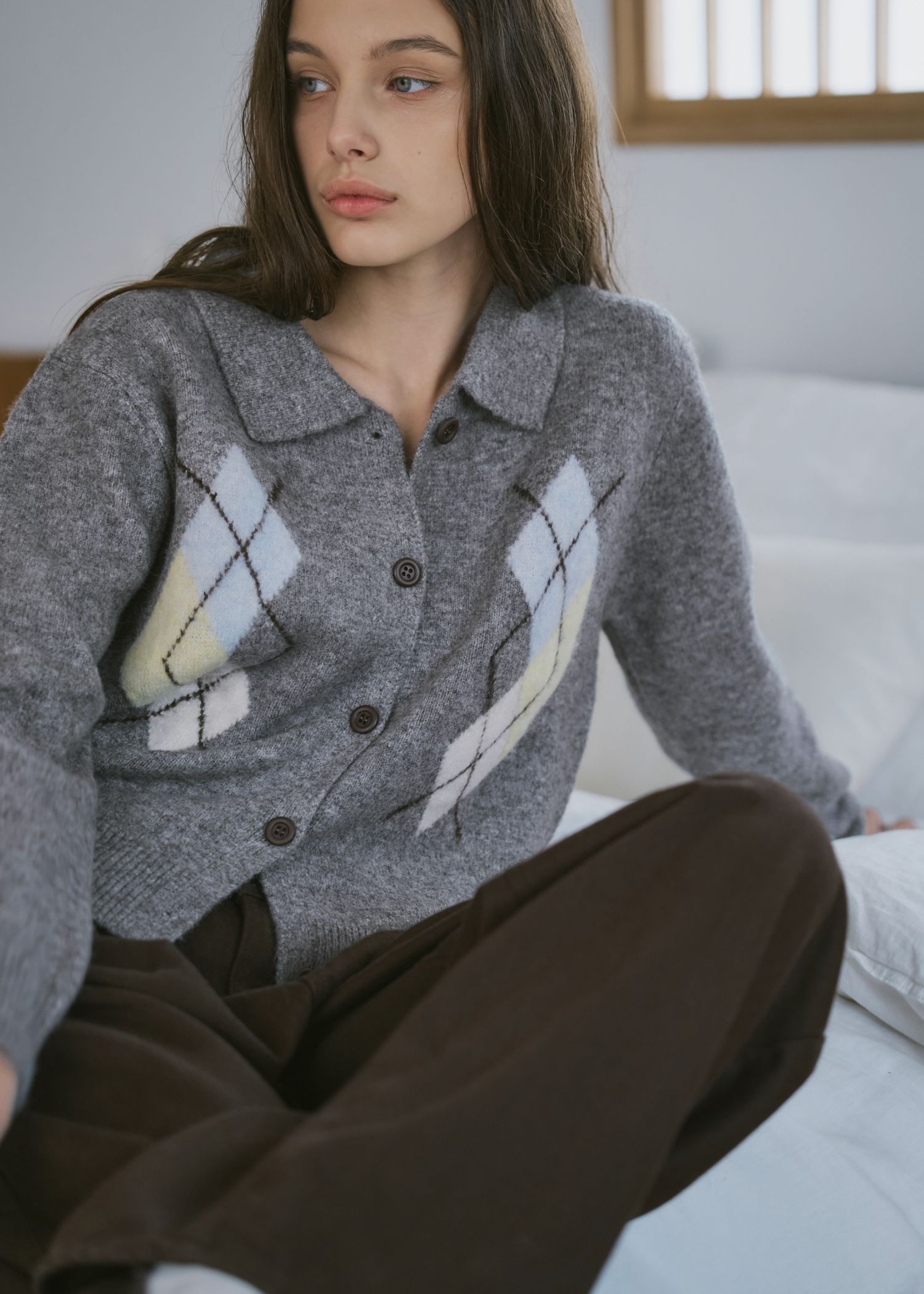 chic soft touch argyle knit cardigan