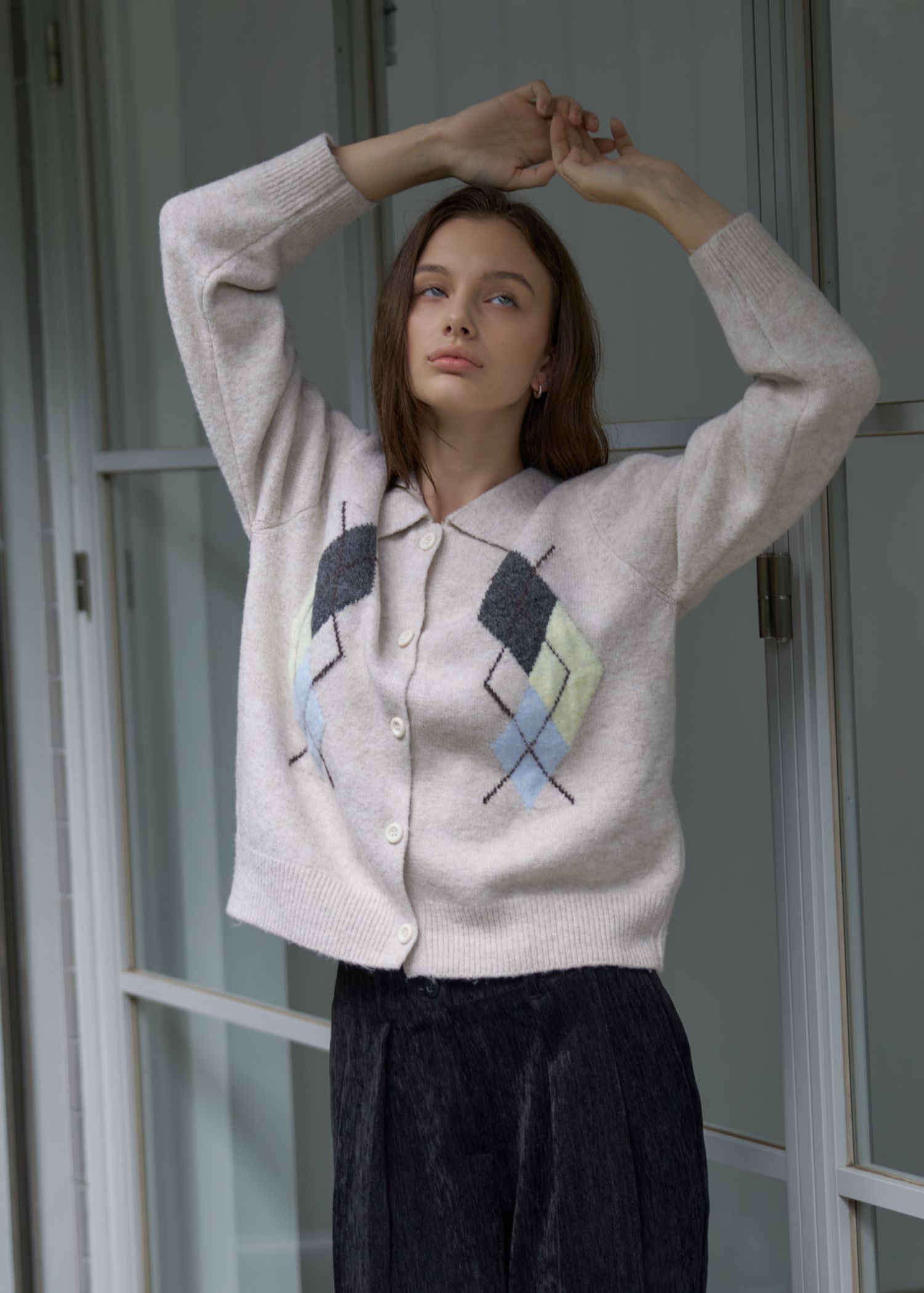 chic soft touch argyle knit cardigan