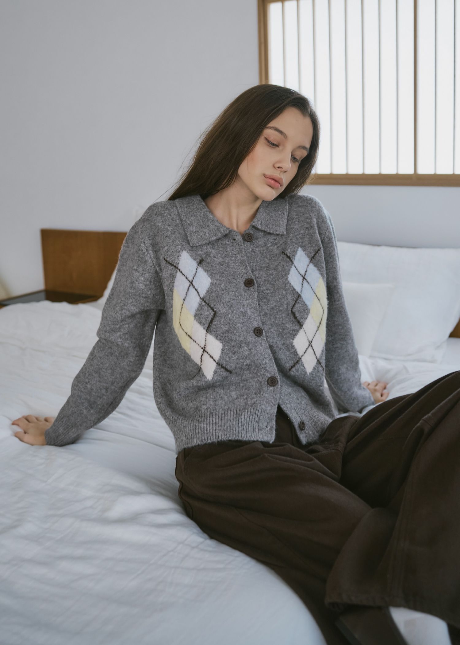 chic soft touch argyle knit cardigan