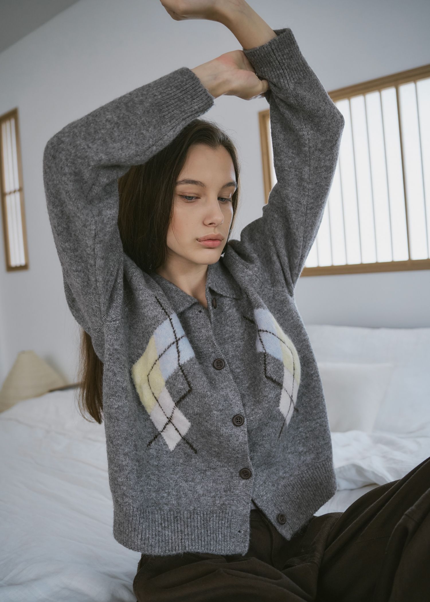 chic soft touch argyle knit cardigan