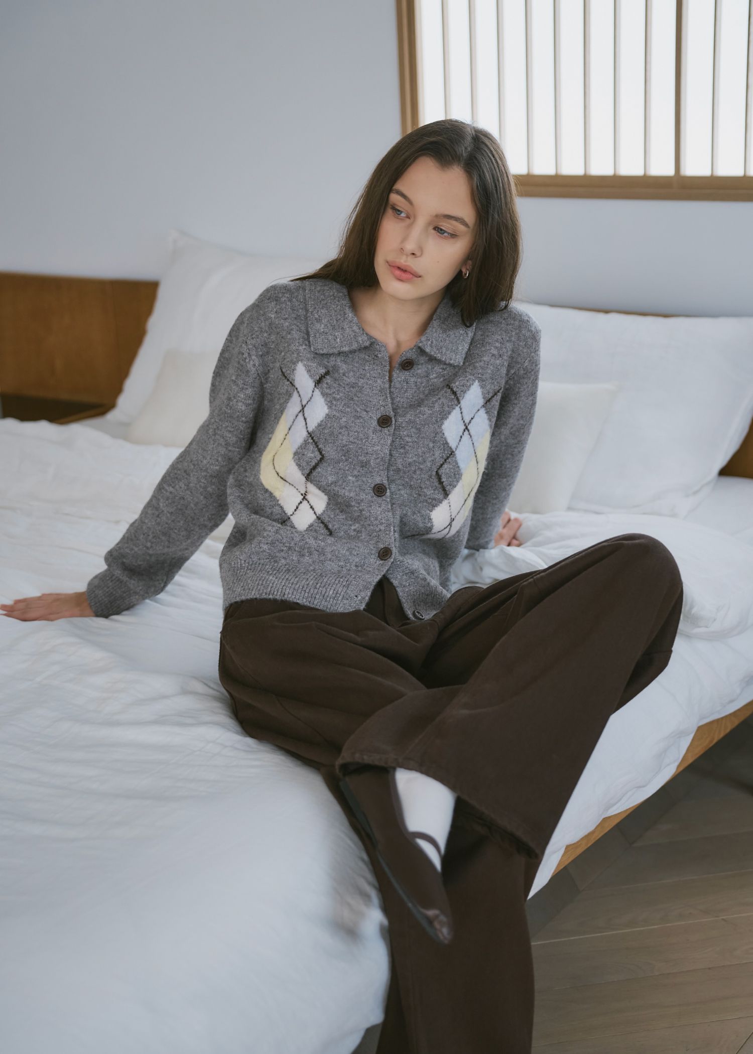 chic soft touch argyle knit cardigan