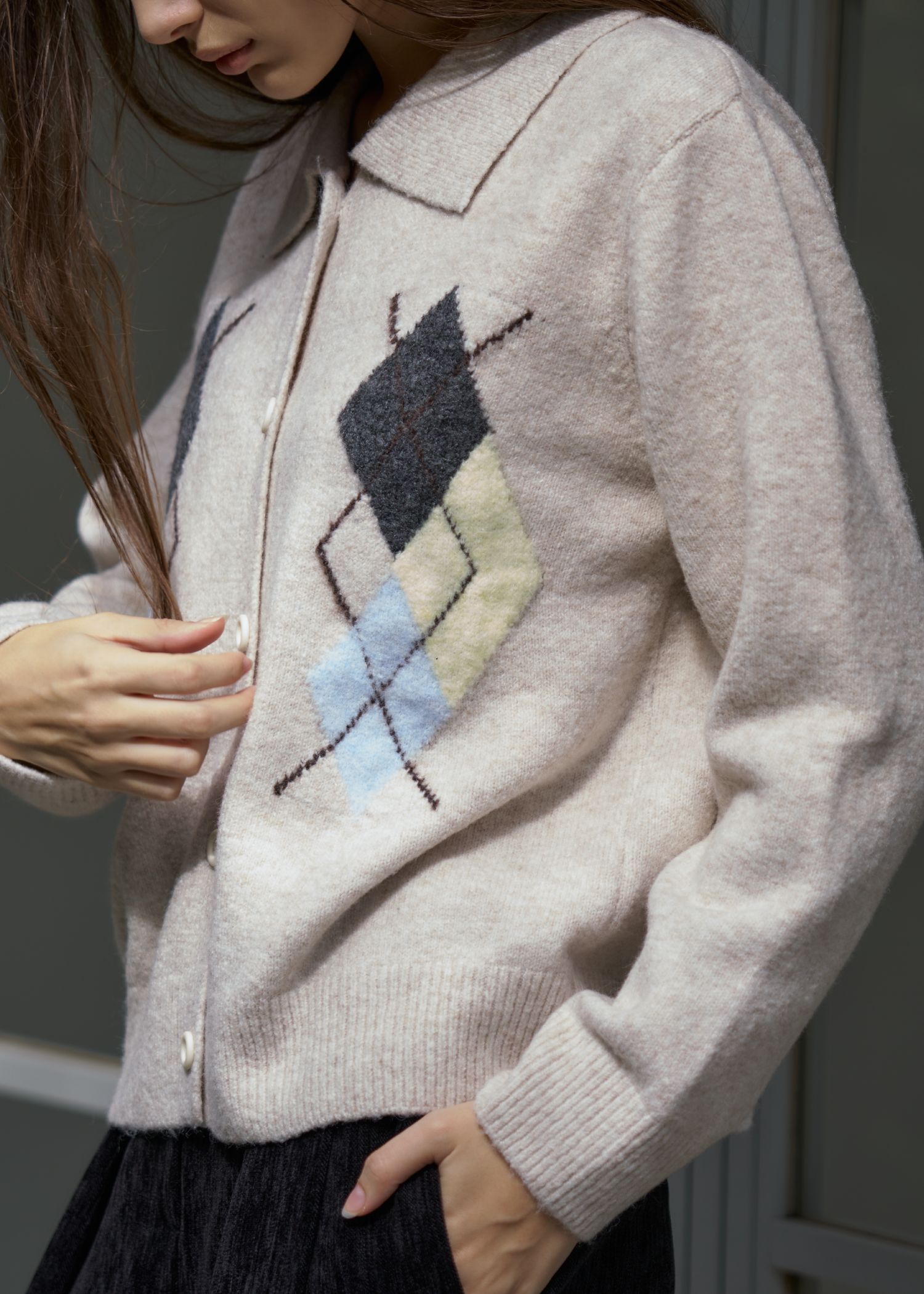 chic soft touch argyle knit cardigan