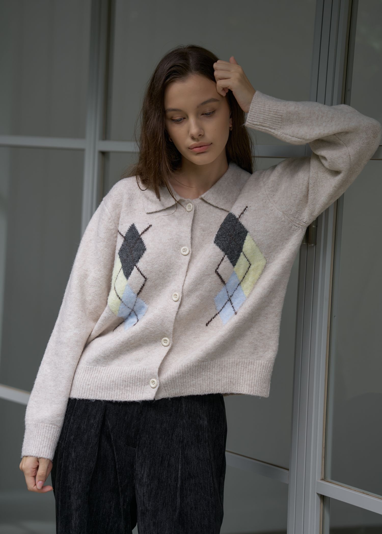 chic soft touch argyle knit cardigan