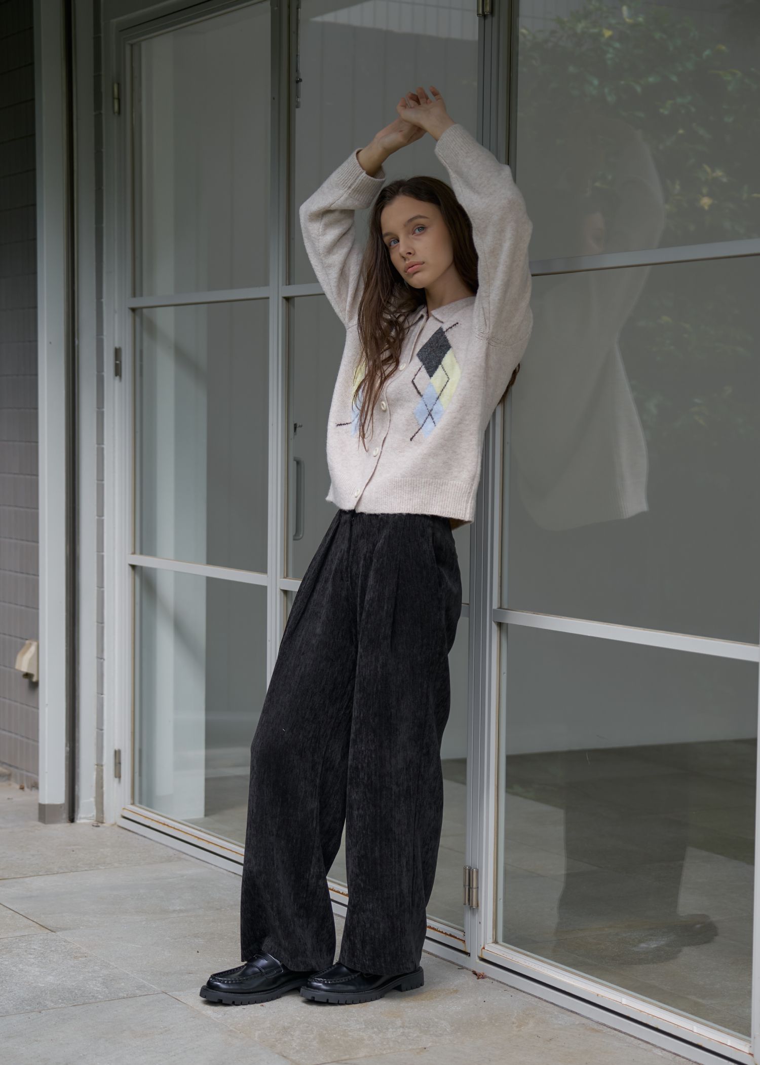 chic soft touch argyle knit cardigan