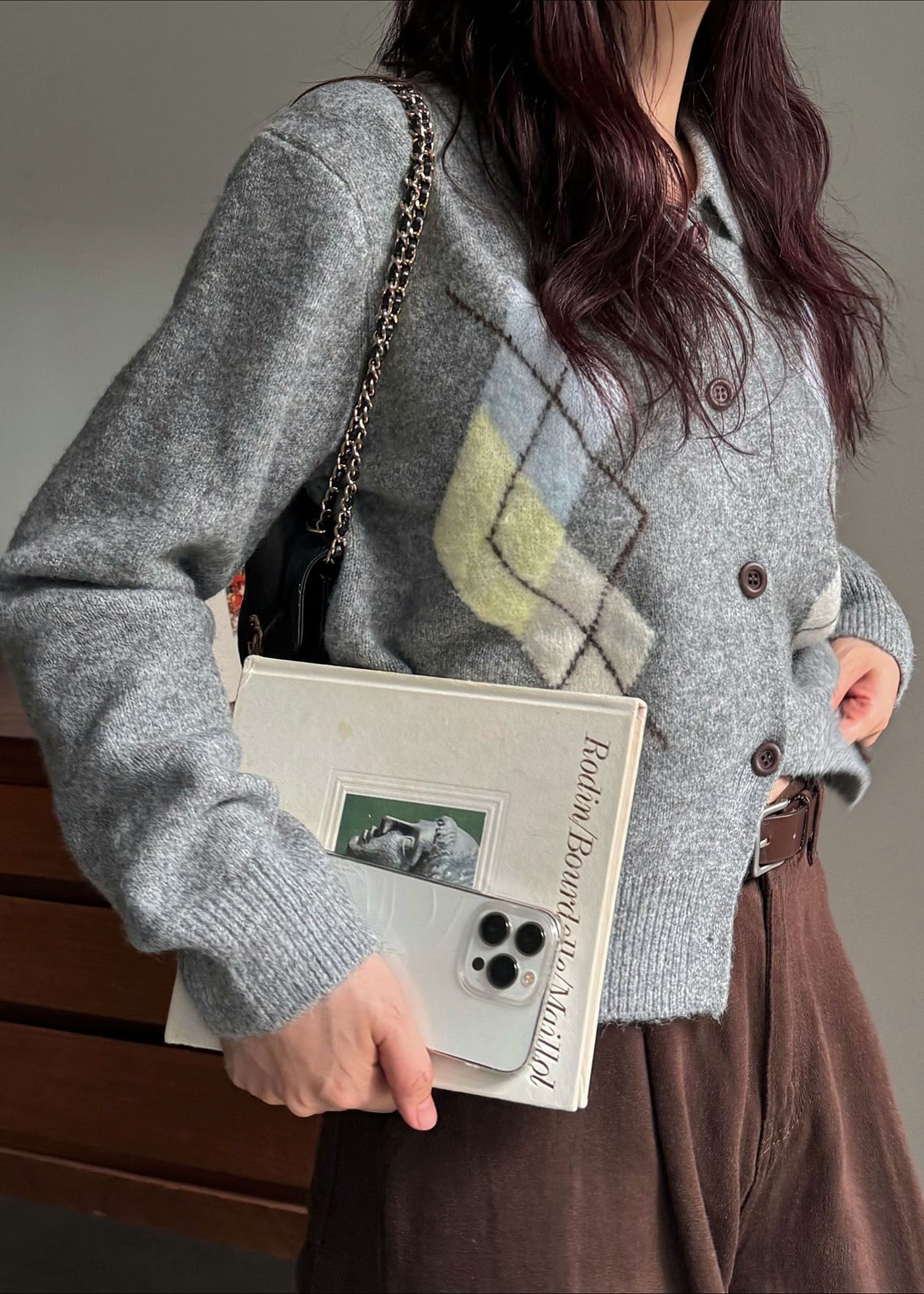 chic soft touch argyle knit cardigan