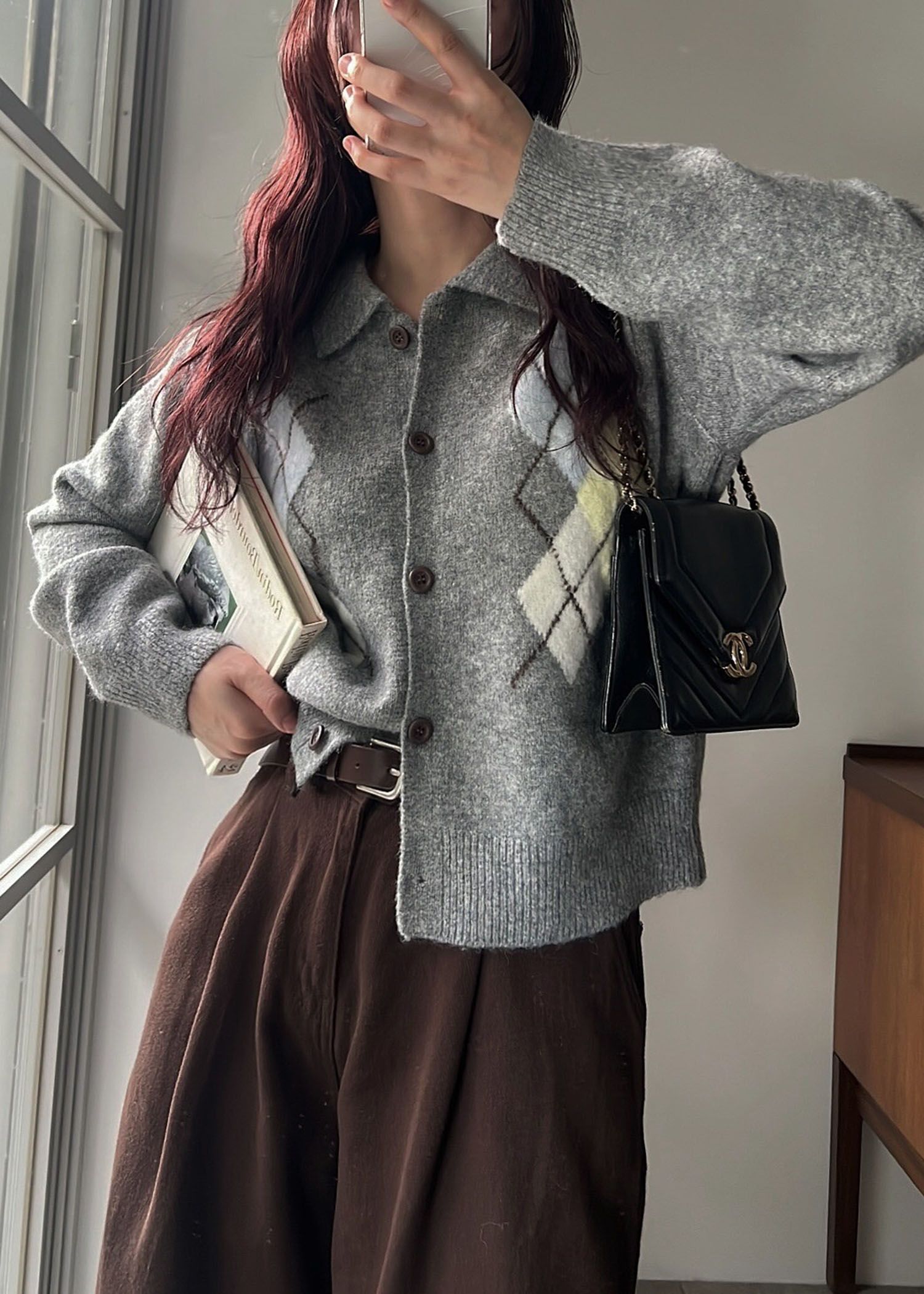 chic soft touch argyle knit cardigan