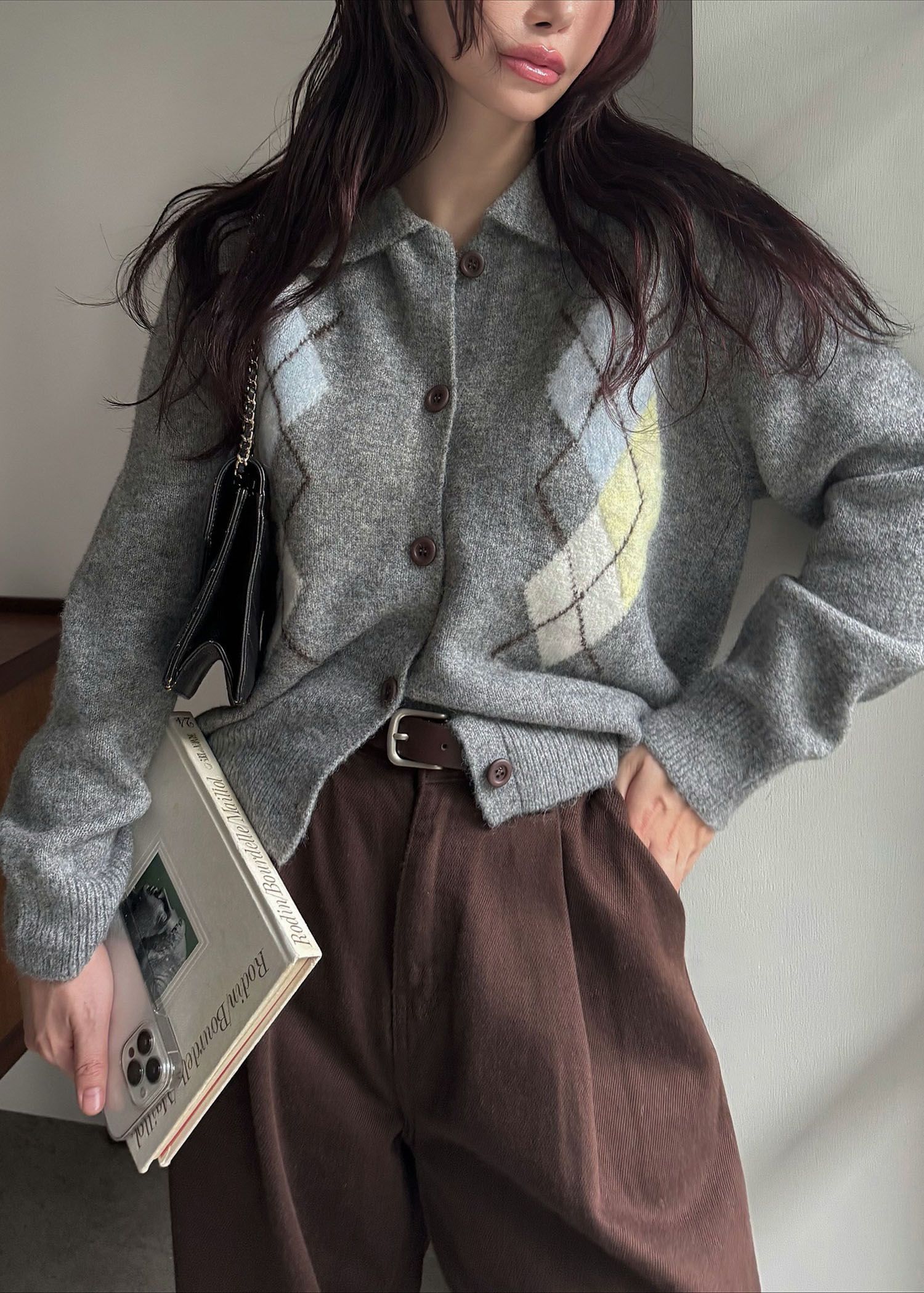 chic soft touch argyle knit cardigan