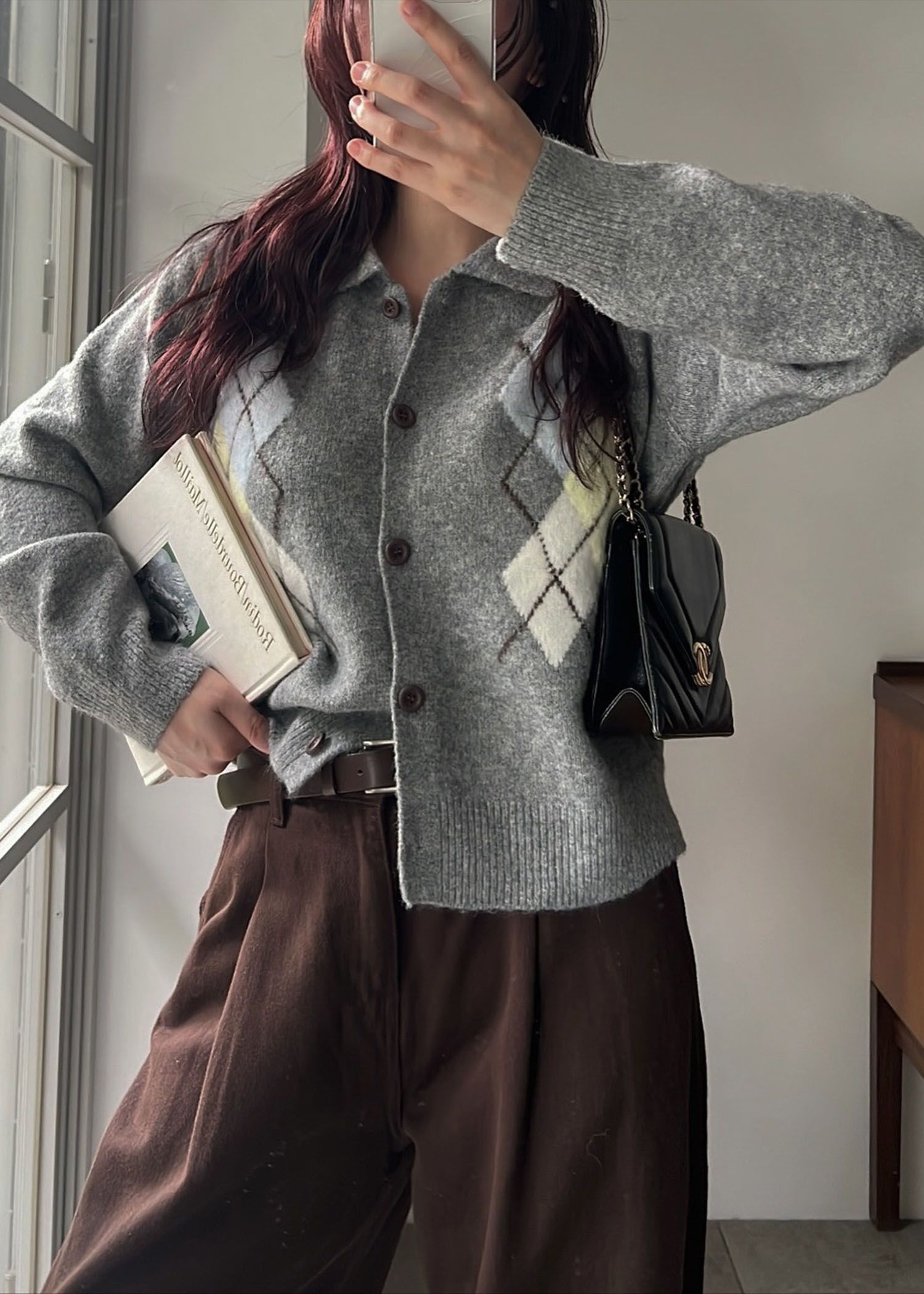 chic soft touch argyle knit cardigan