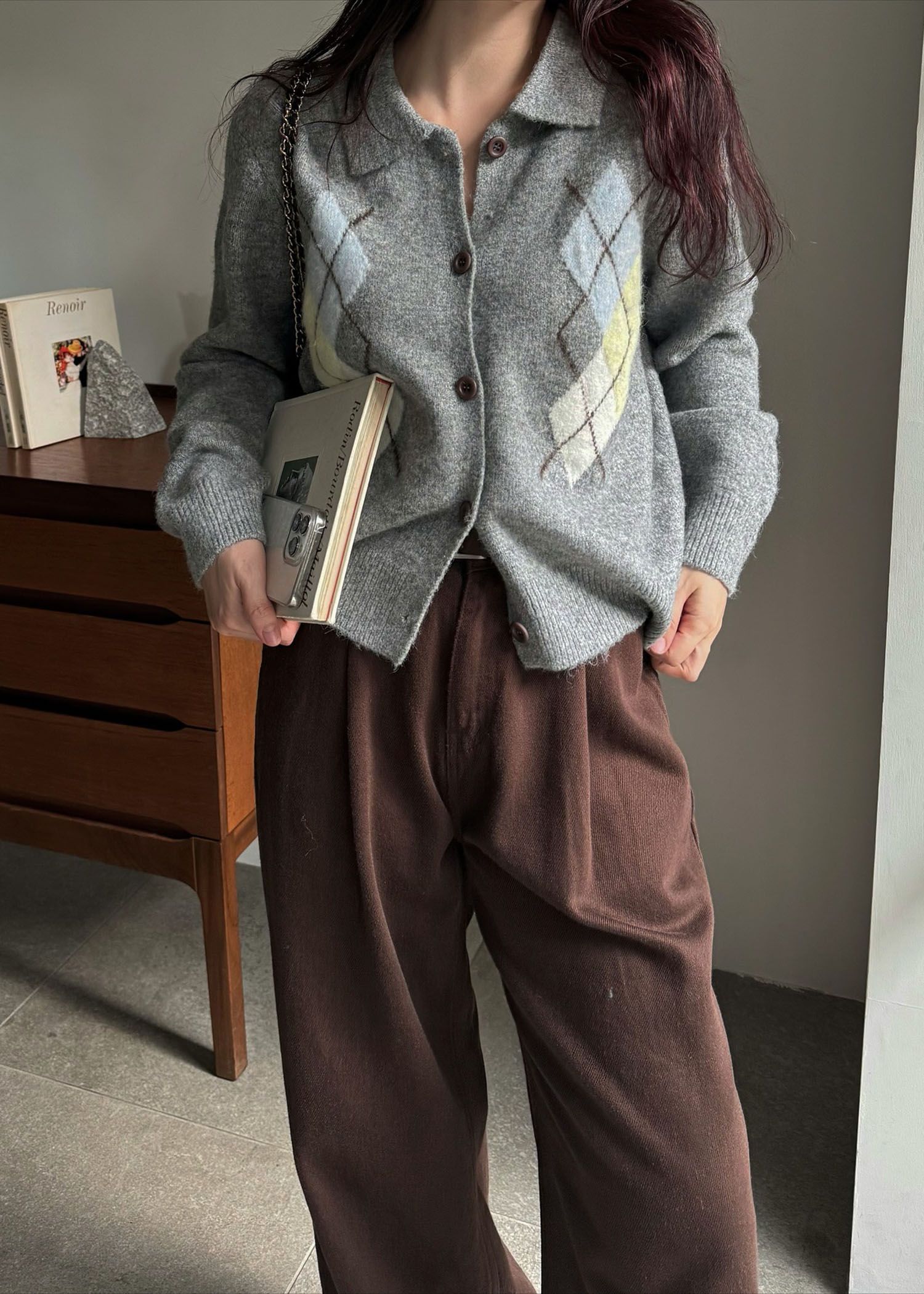 chic soft touch argyle knit cardigan