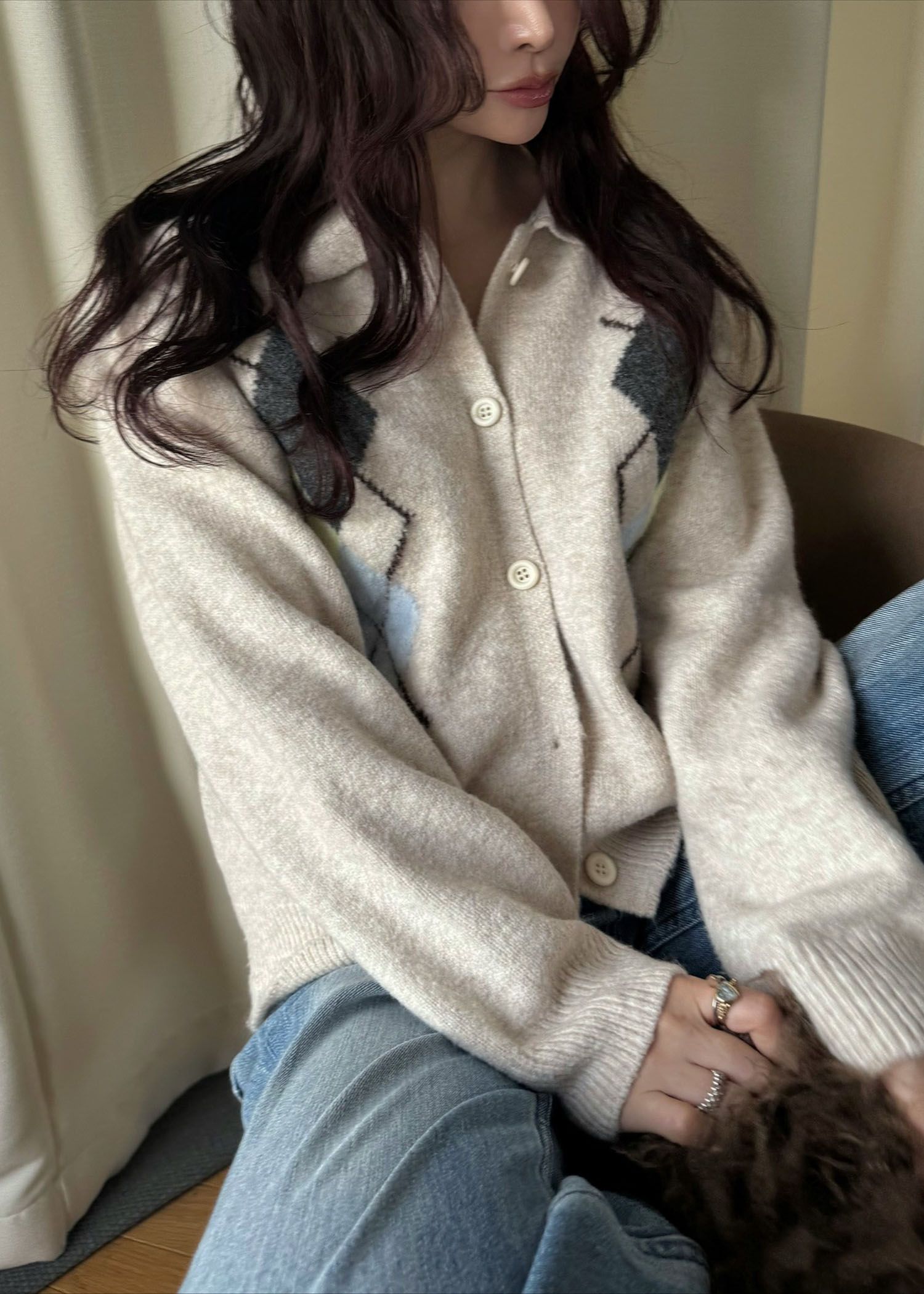 chic soft touch argyle knit cardigan