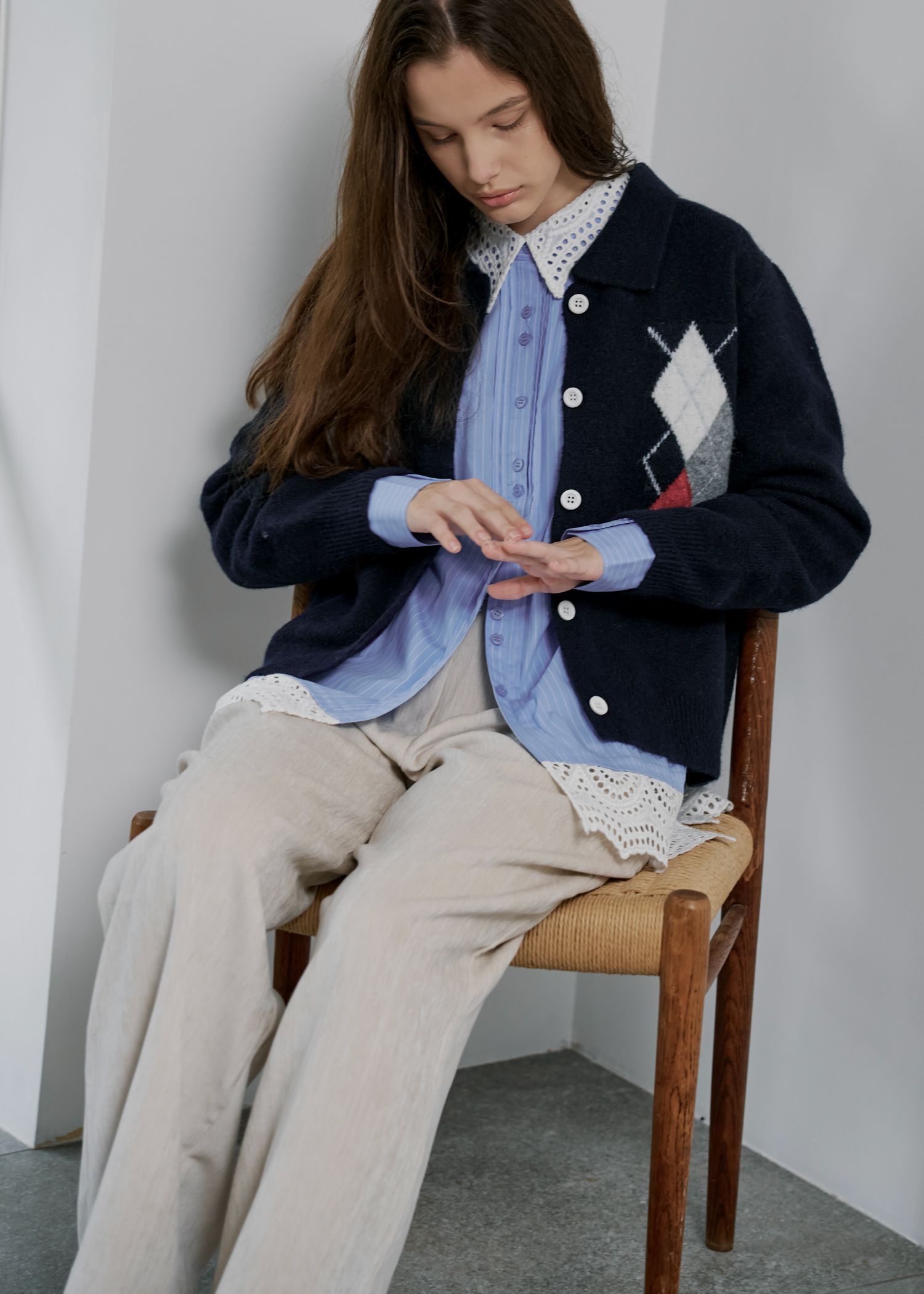 chic soft touch argyle knit cardigan