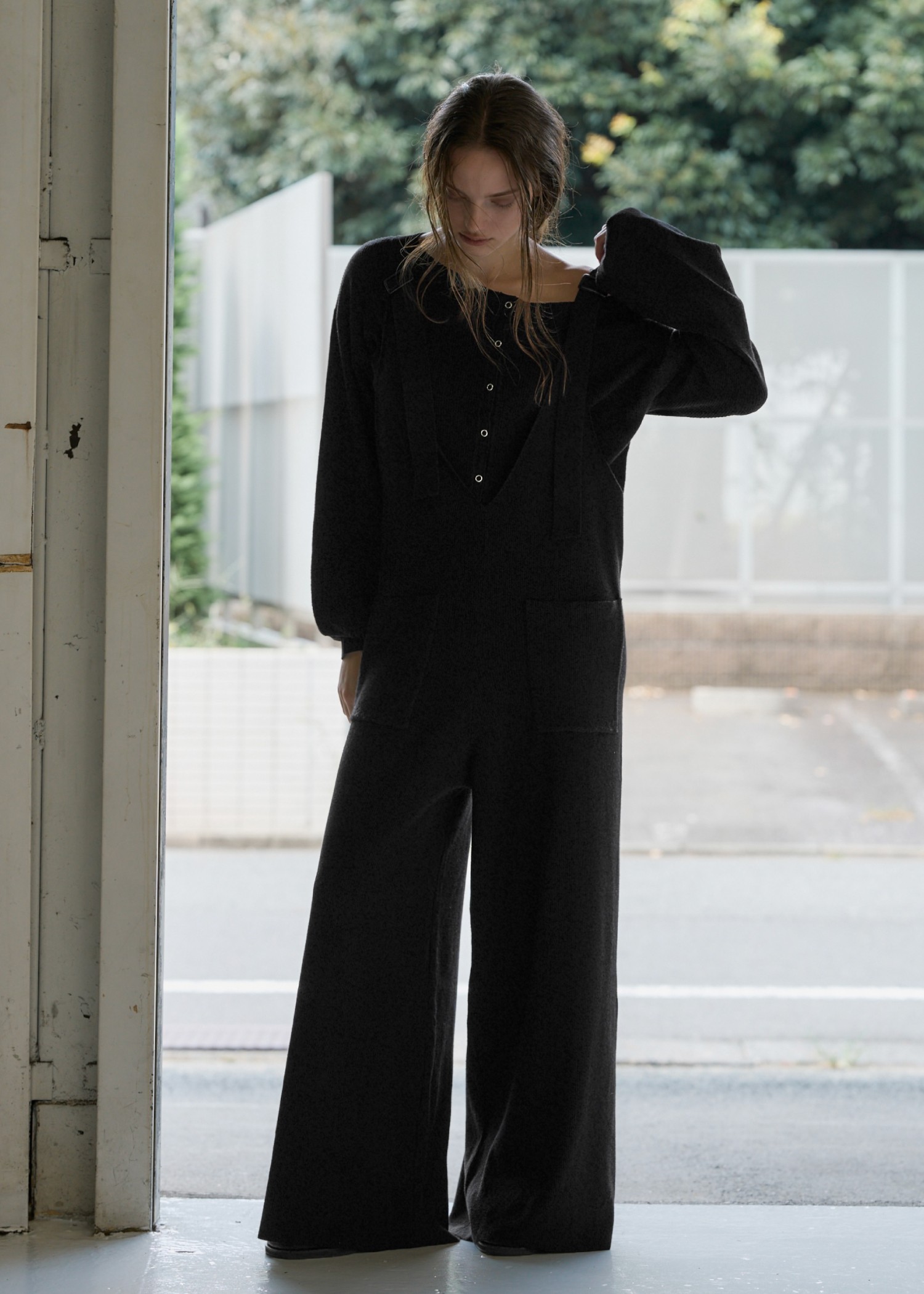 shoulder belt knit all-in-one