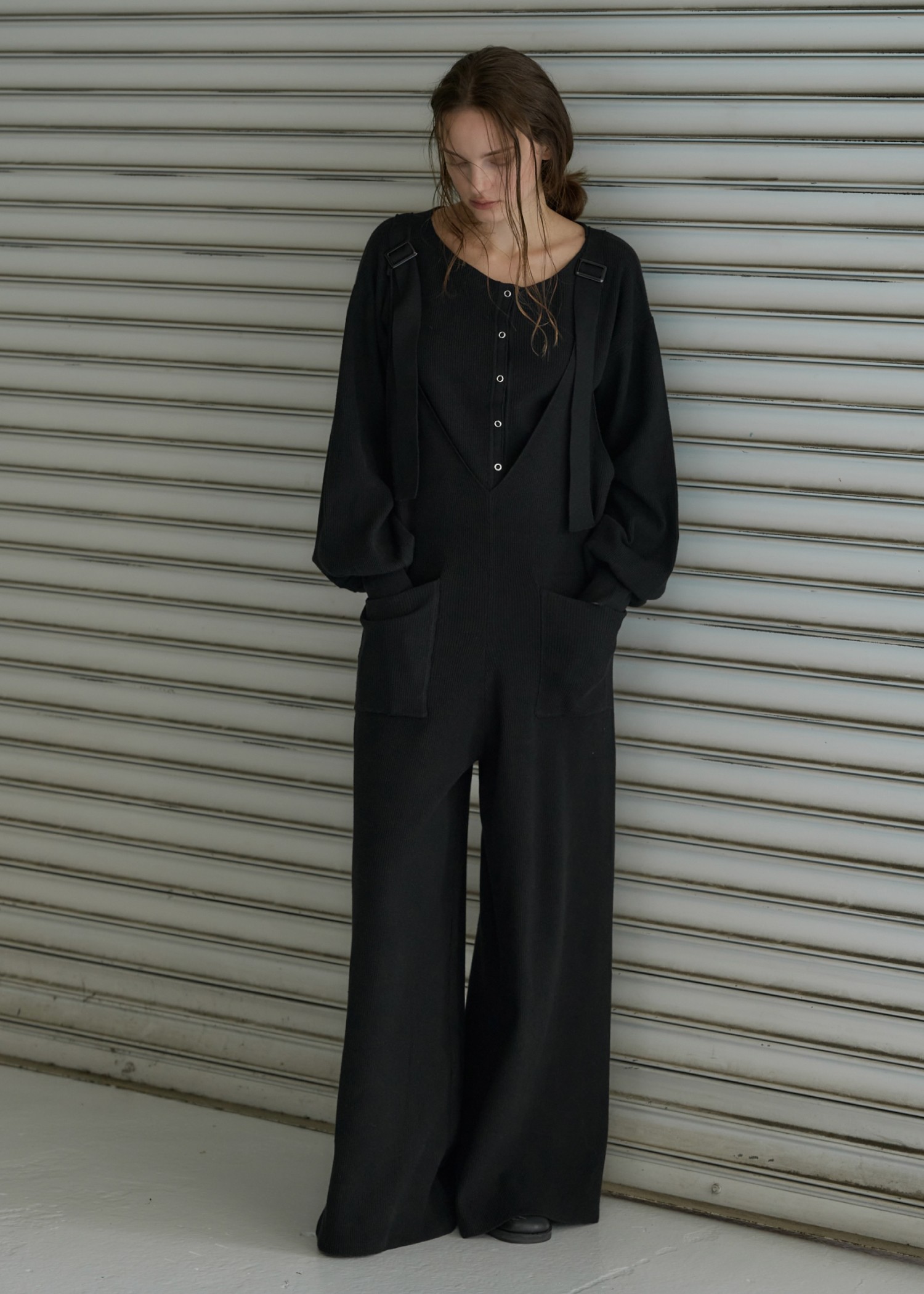 shoulder belt knit all-in-one